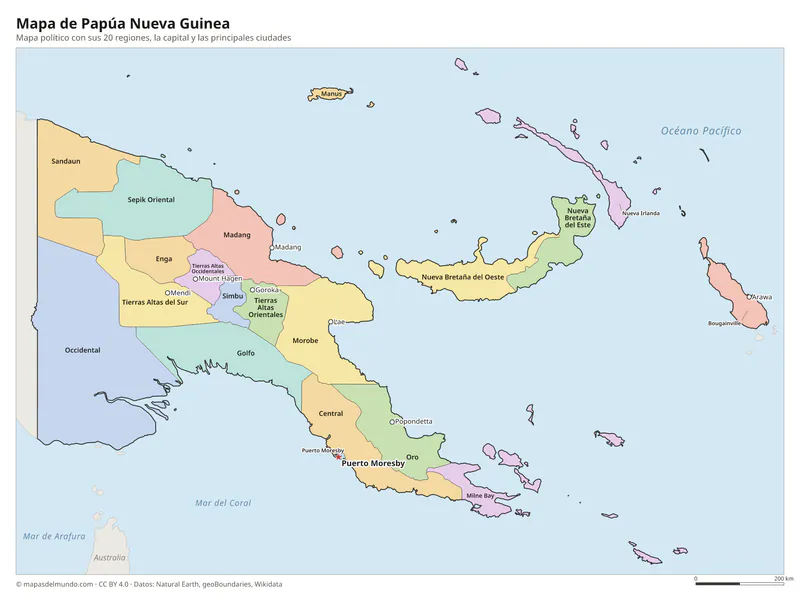 Mapa de Papúa Nueva Guinea