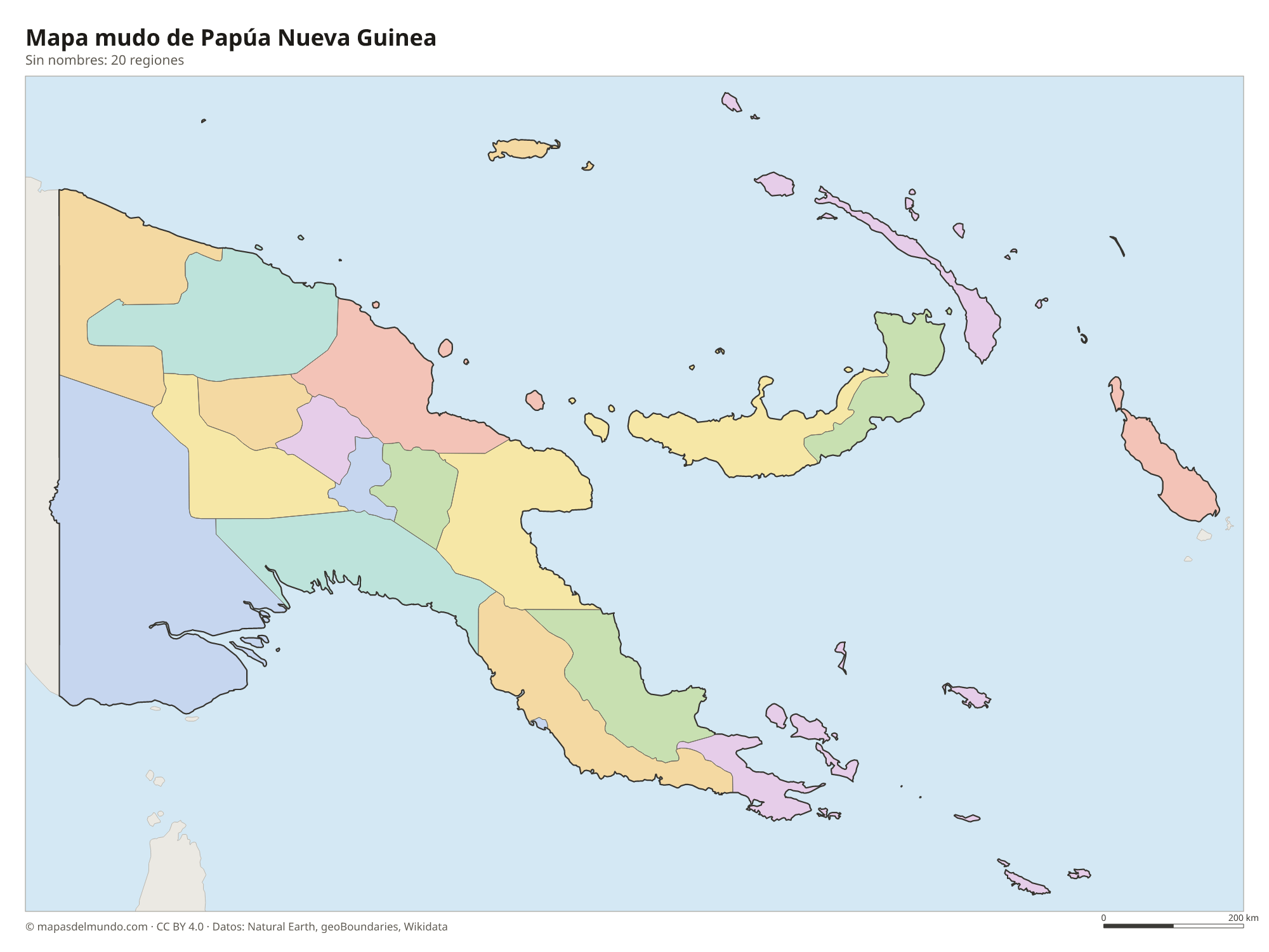 Mapa mudo de Papúa Nueva Guinea sin nombres