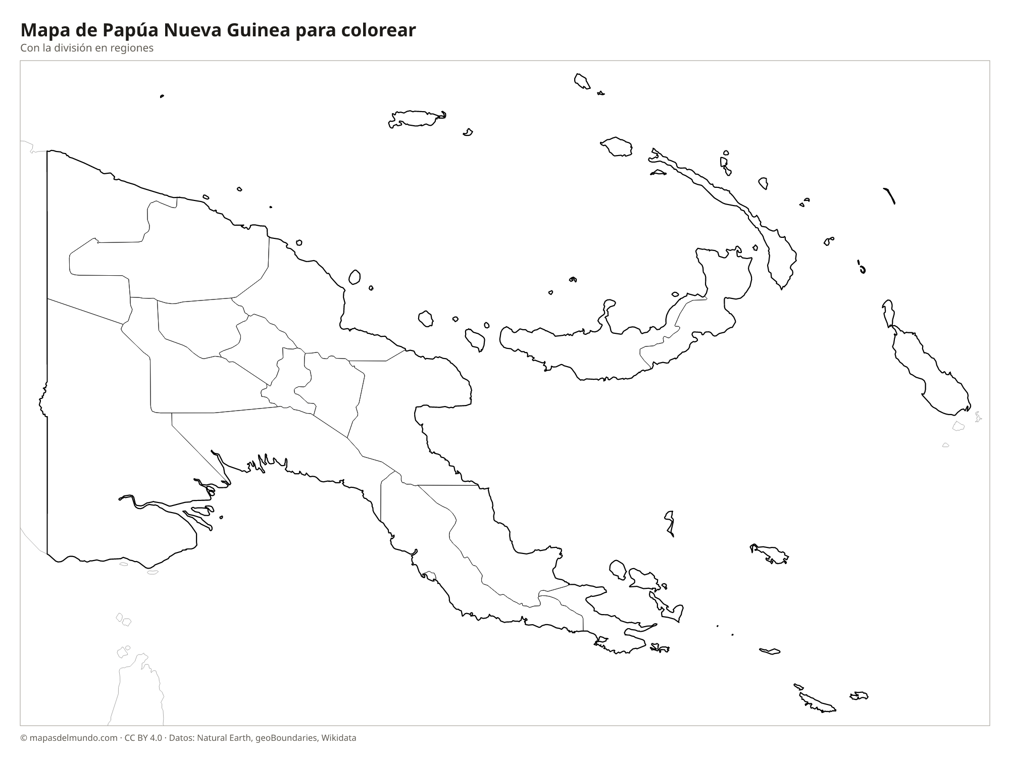 Mapa de Papúa Nueva Guinea para colorear