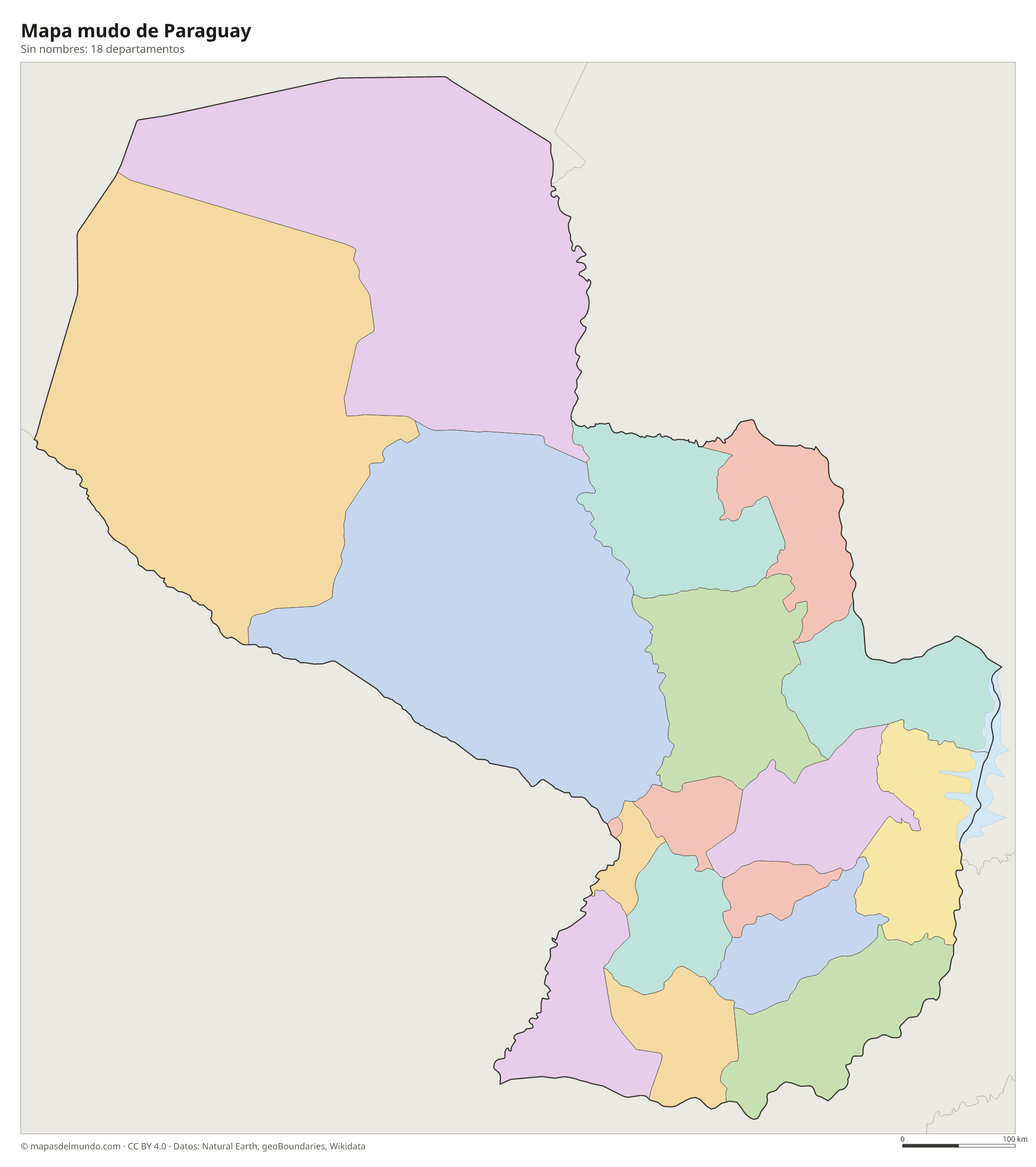 Mapa mudo de Paraguay sin nombres