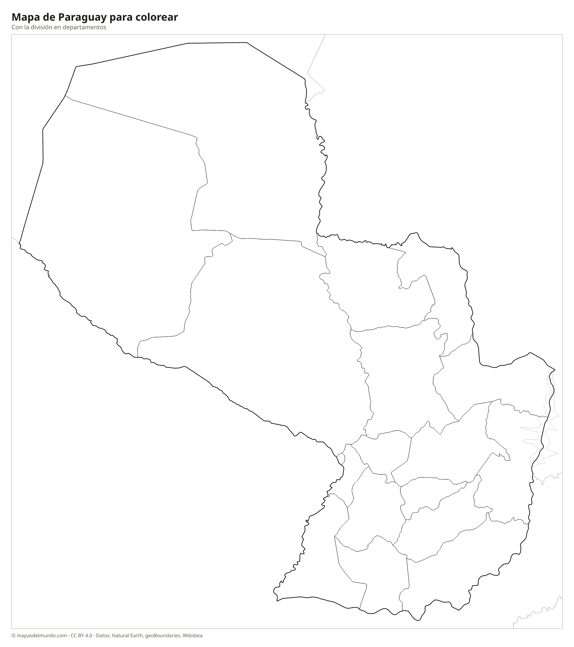 Mapa de Paraguay para colorear