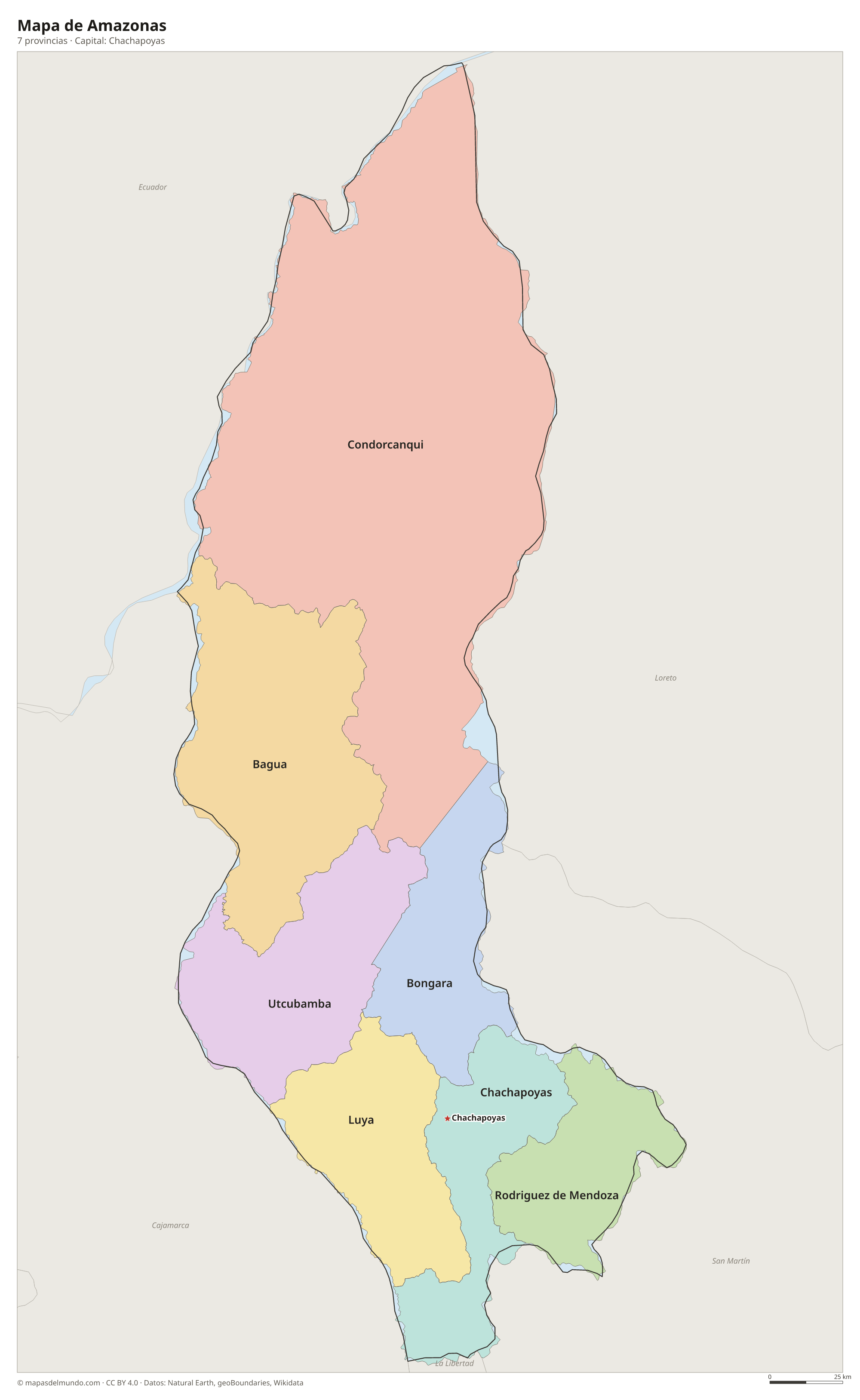 Mapa de Amazonas con sus 7 provincias