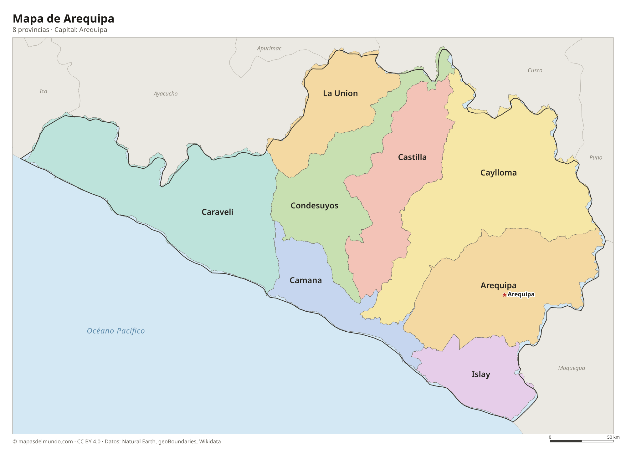 Mapa de Arequipa con sus 8 provincias
