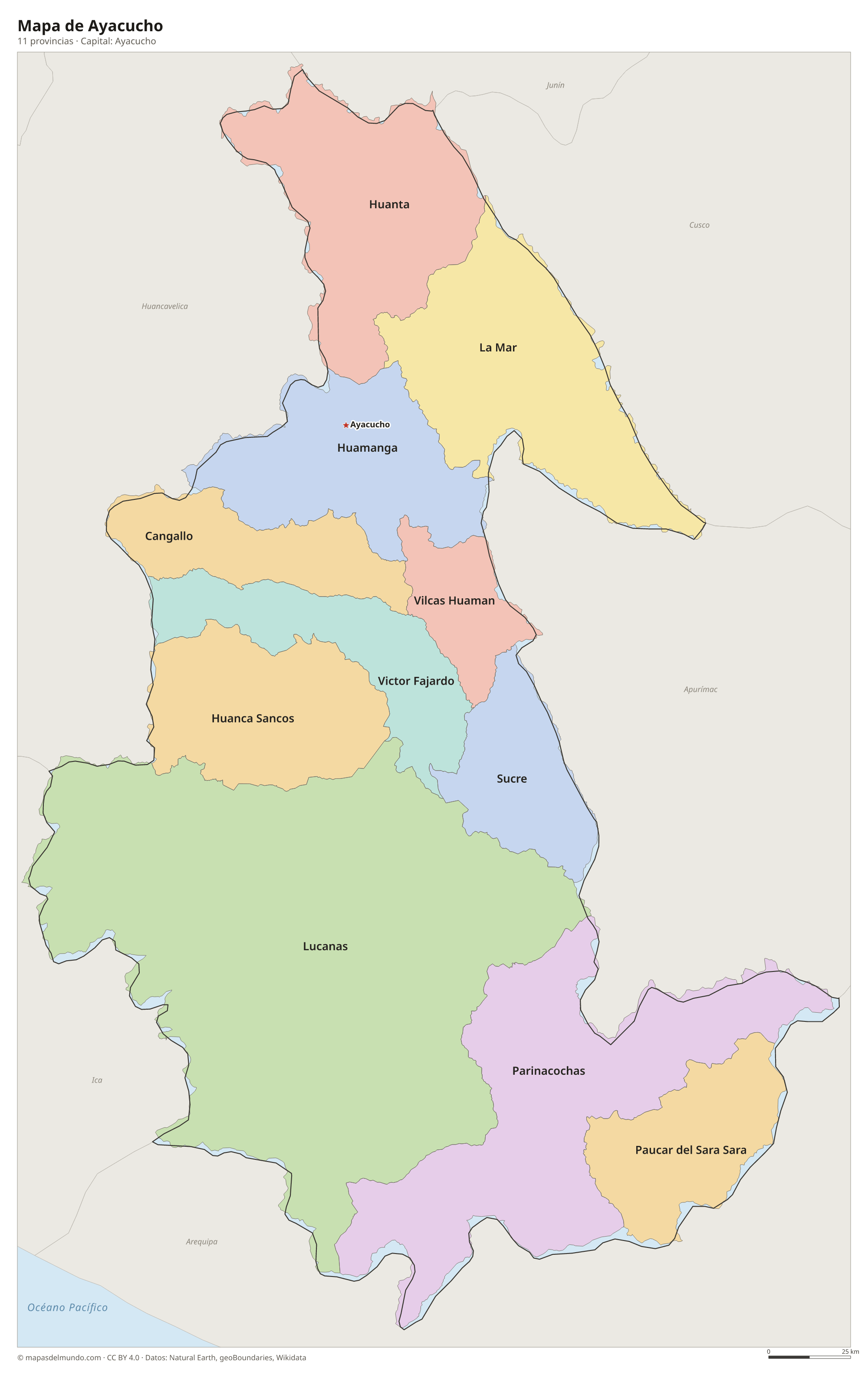 Mapa de Ayacucho con sus 11 provincias