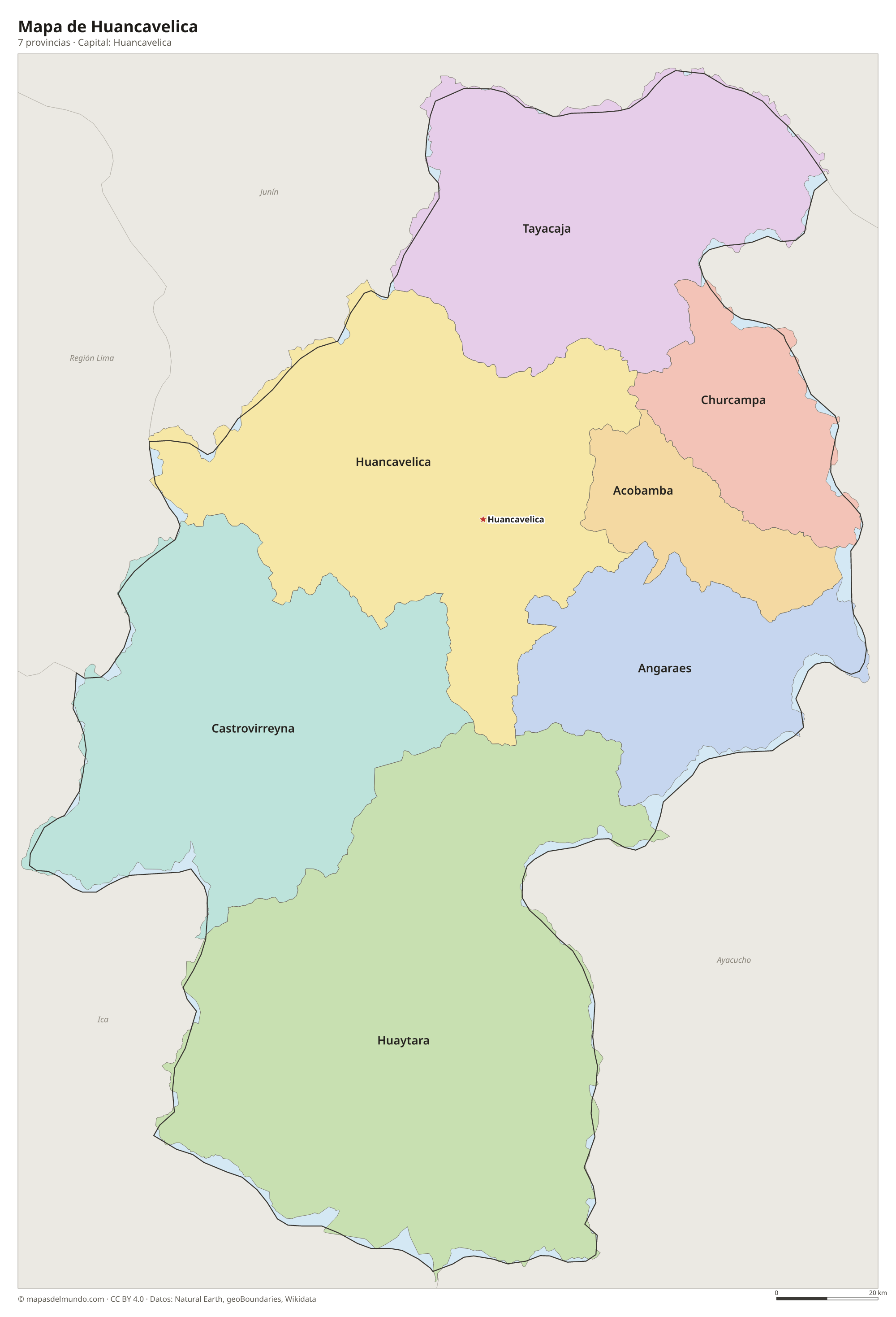 Mapa de Huancavelica con sus 7 provincias