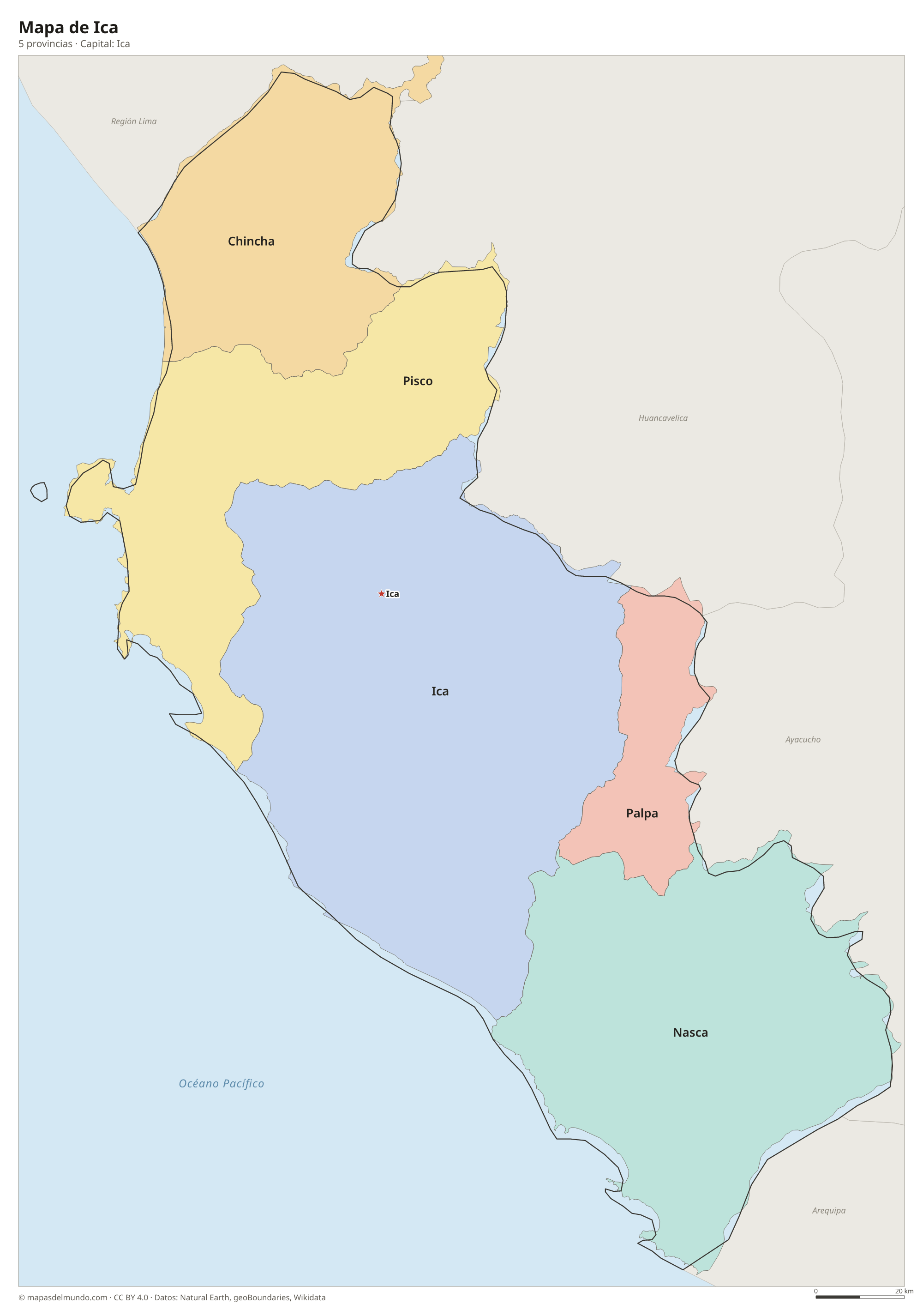 Mapa de Ica con sus 5 provincias
