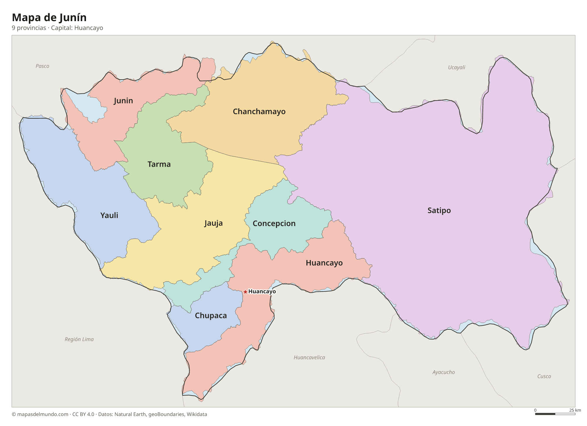 Mapa de Junín con sus 9 provincias