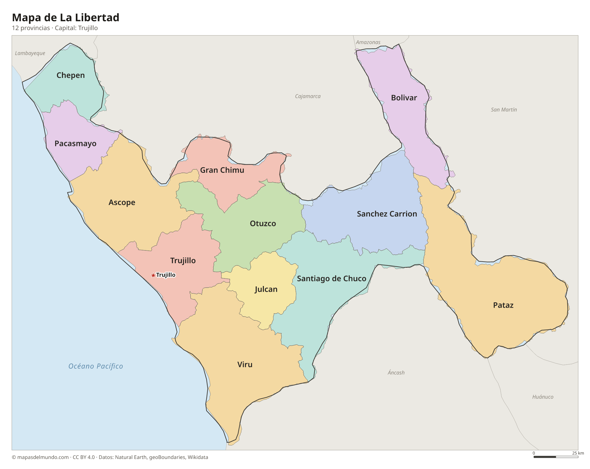 Mapa de La Libertad con sus 12 provincias