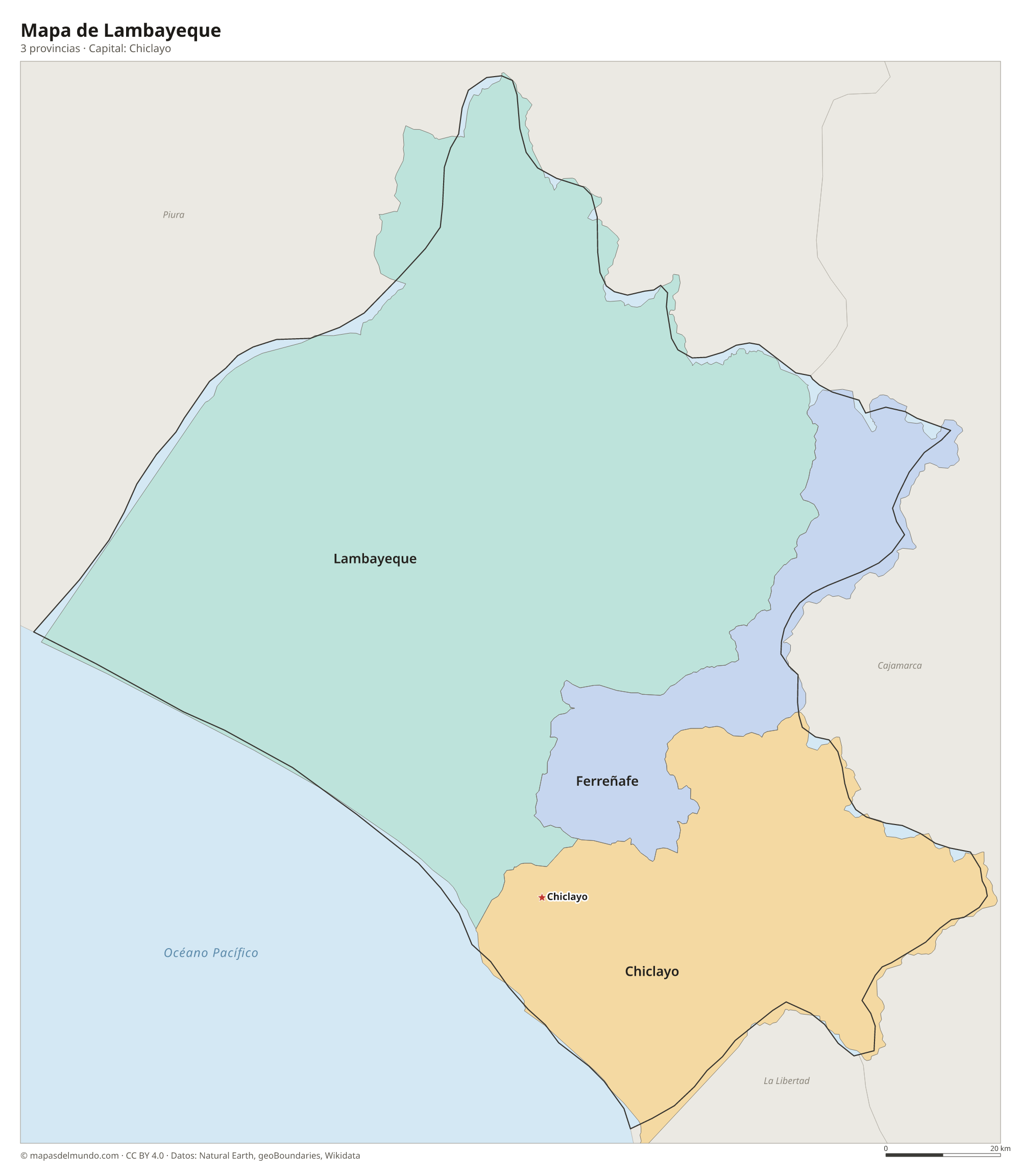 Mapa de Lambayeque con sus 3 provincias