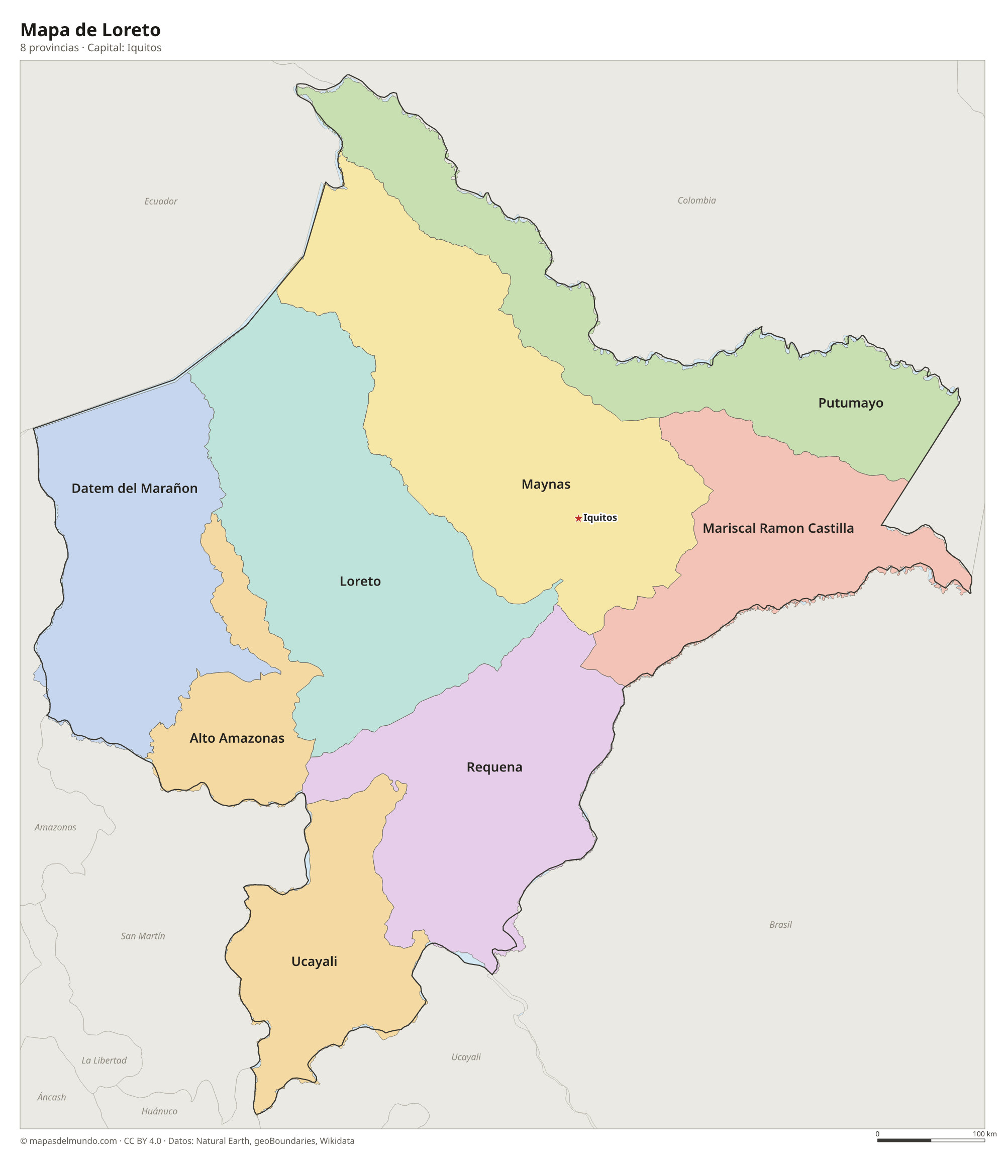 Mapa de Loreto con sus 8 provincias