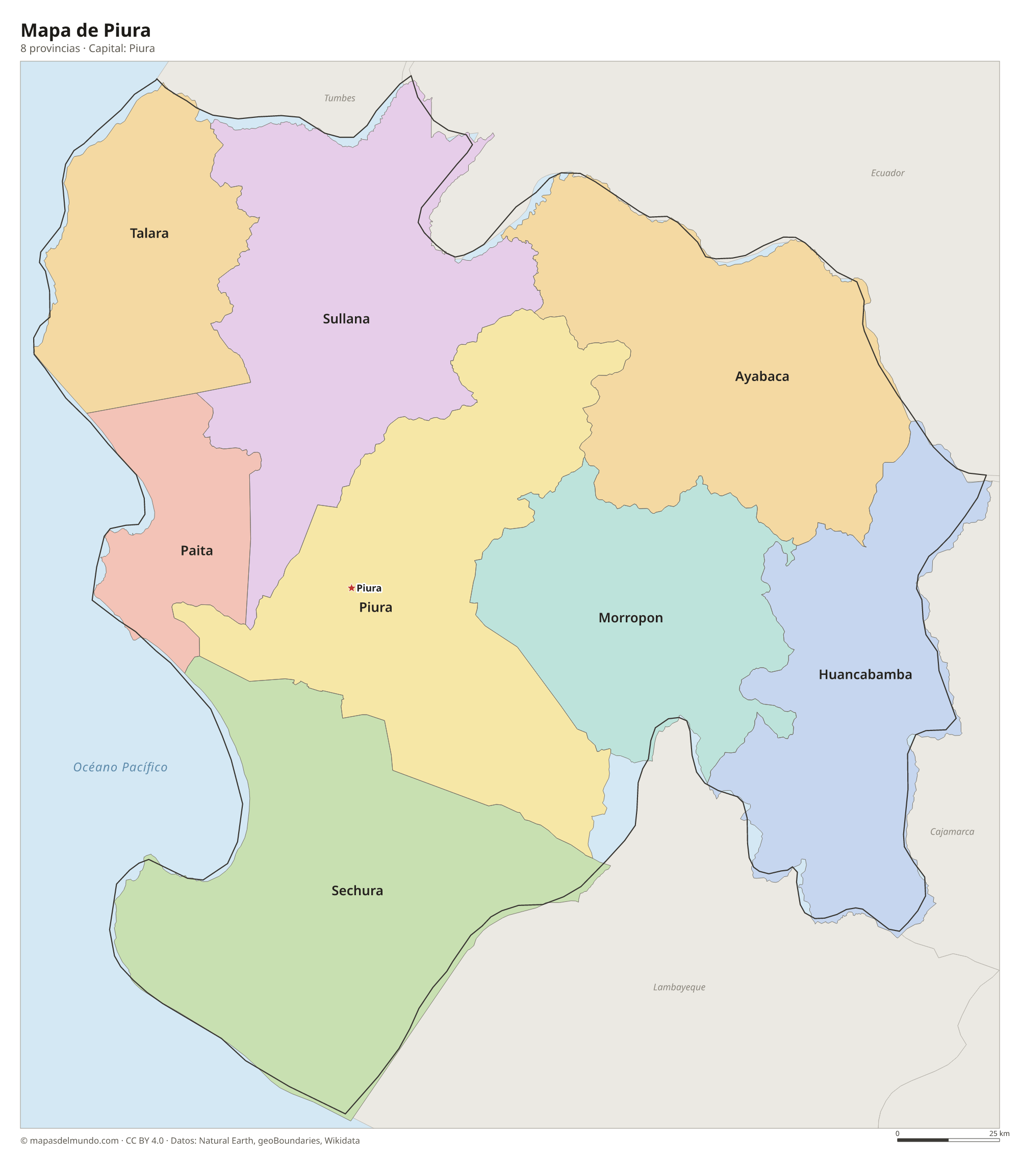 Mapa de Piura con sus 8 provincias
