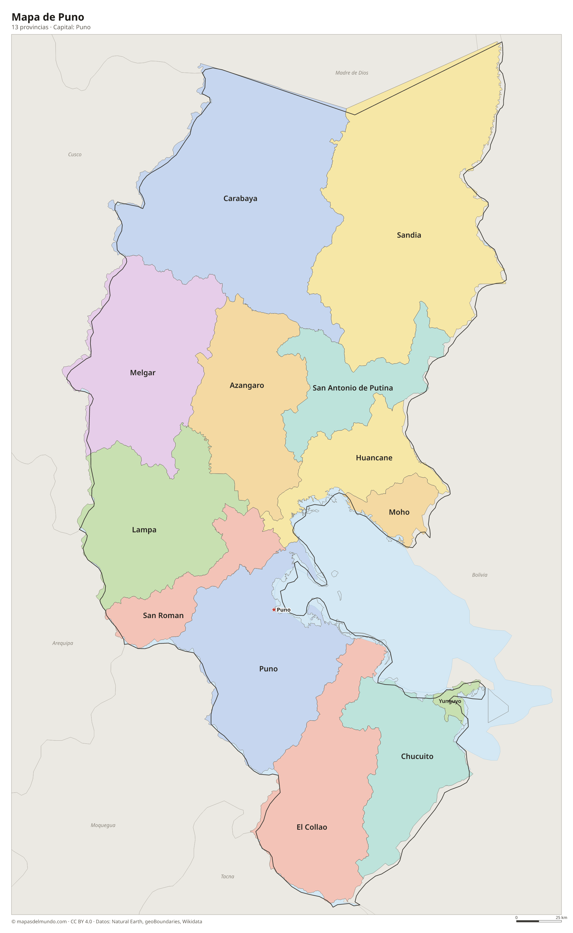 Mapa de Puno con sus 13 provincias