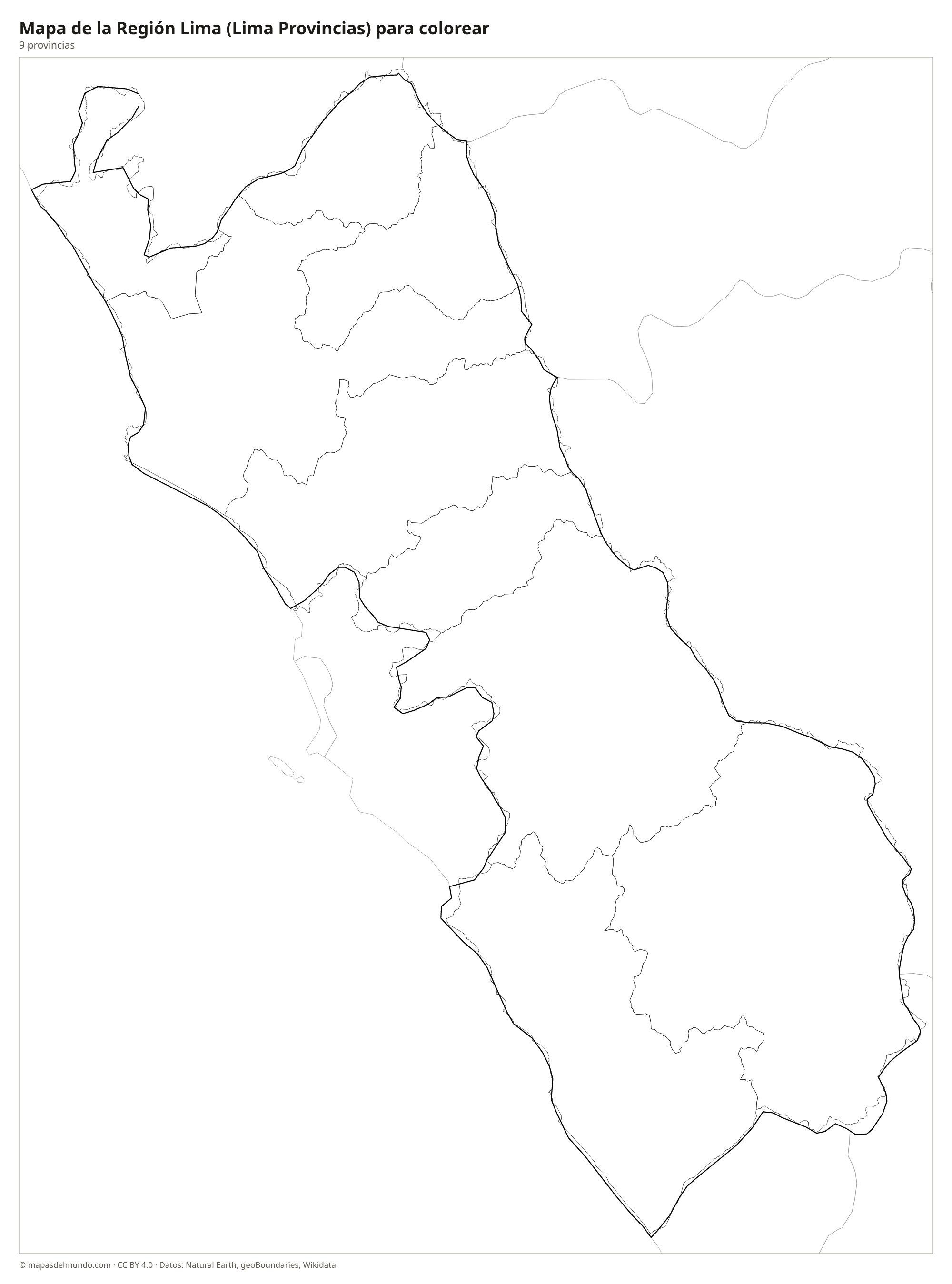 Mapa de la Región Lima (Lima Provincias) para colorear