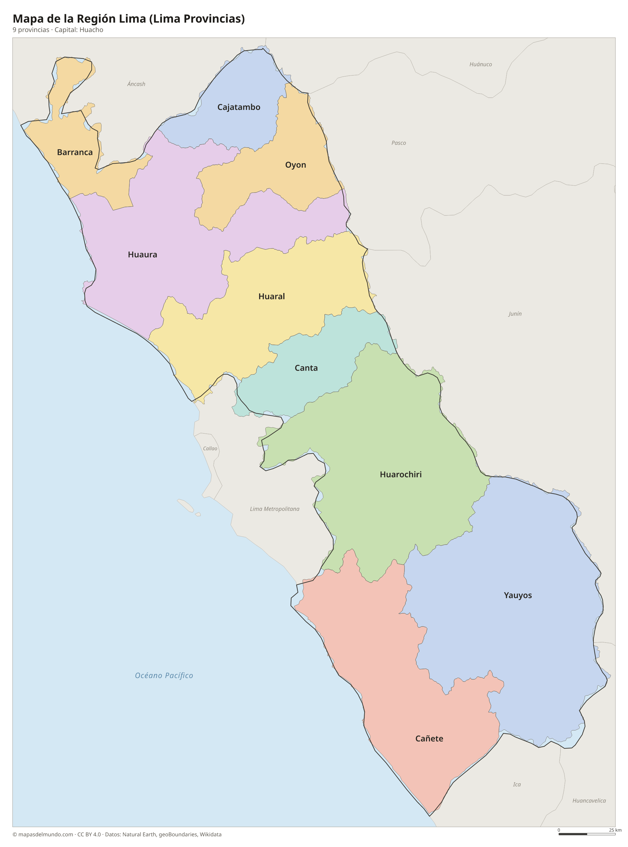 Mapa de la Región Lima (Lima Provincias) con sus 9 provincias