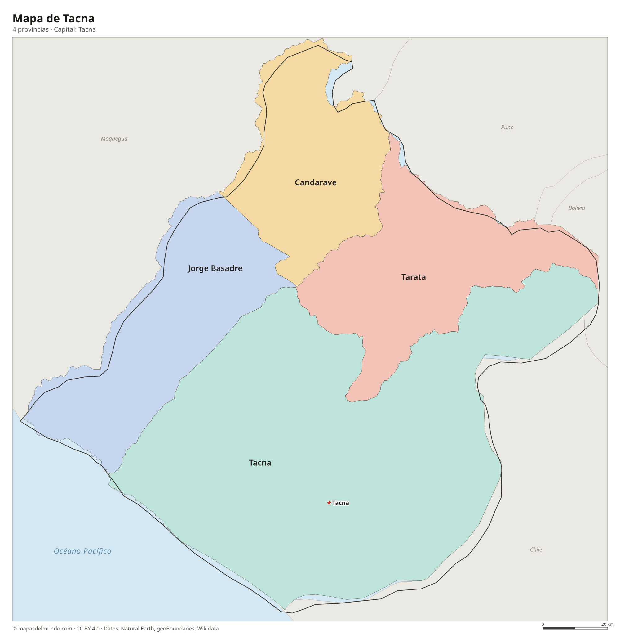 Mapa de Tacna con sus 4 provincias