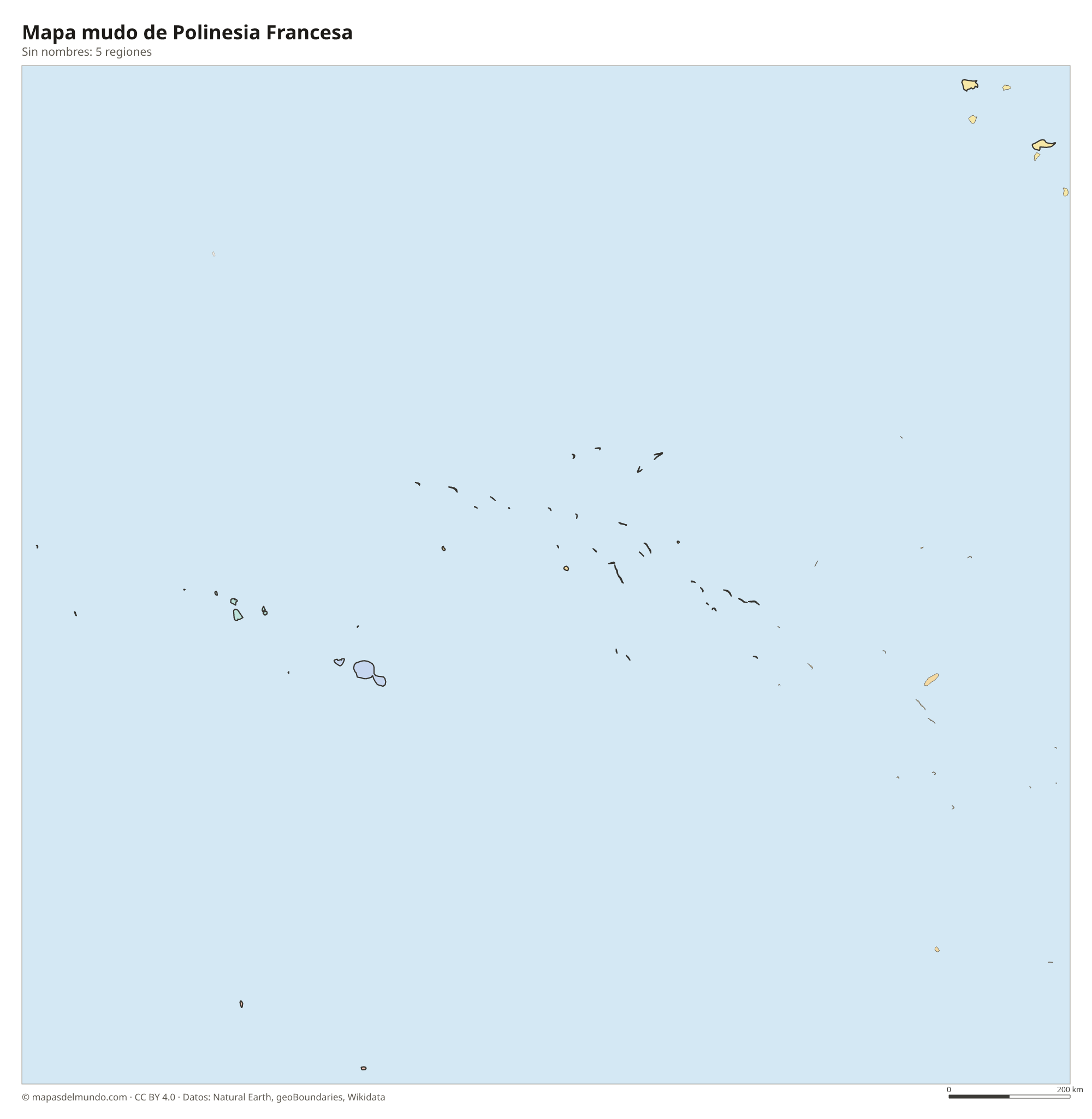 Mapa mudo de Polinesia Francesa sin nombres