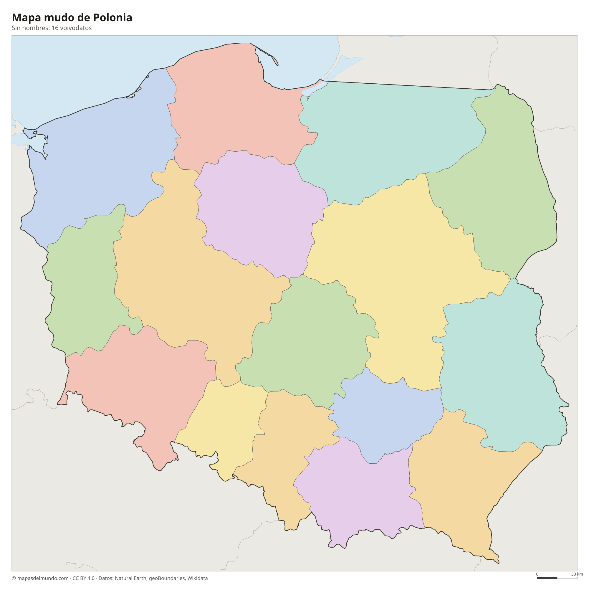 Mapa mudo de Polonia sin nombres