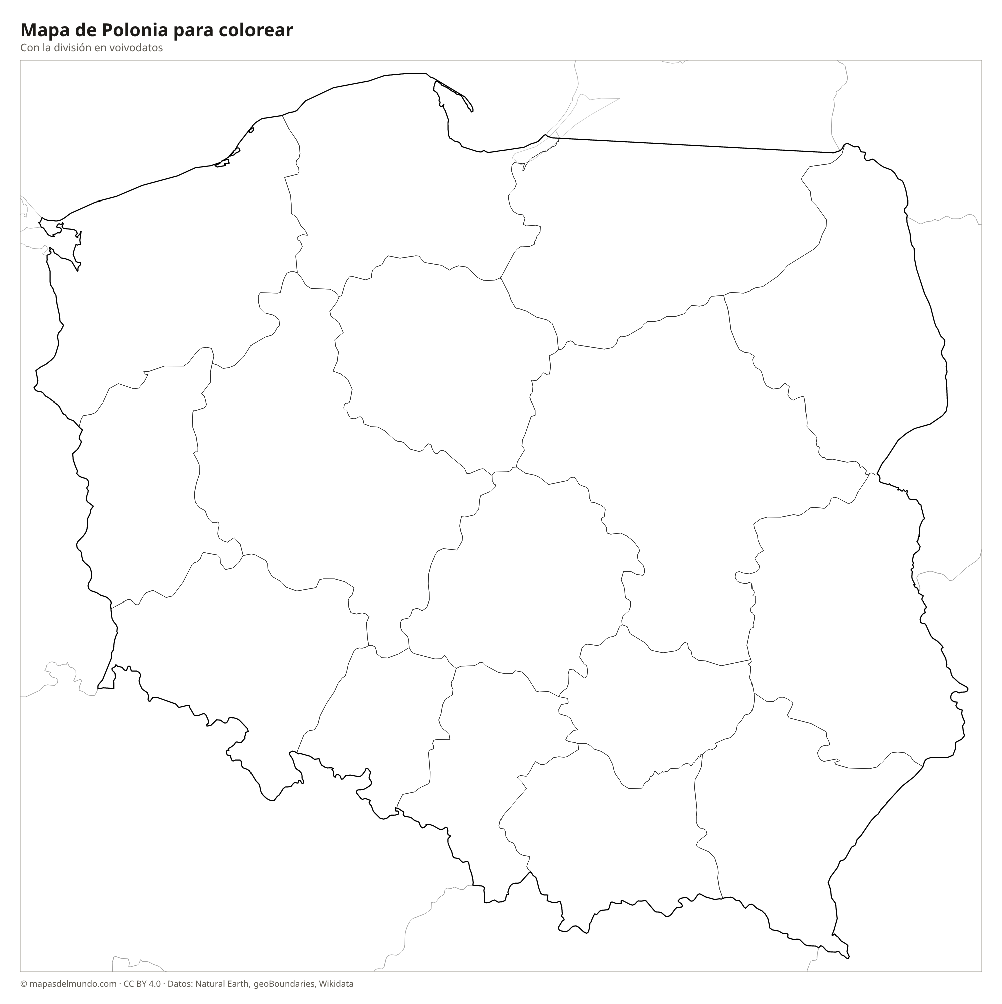 Mapa de Polonia para colorear