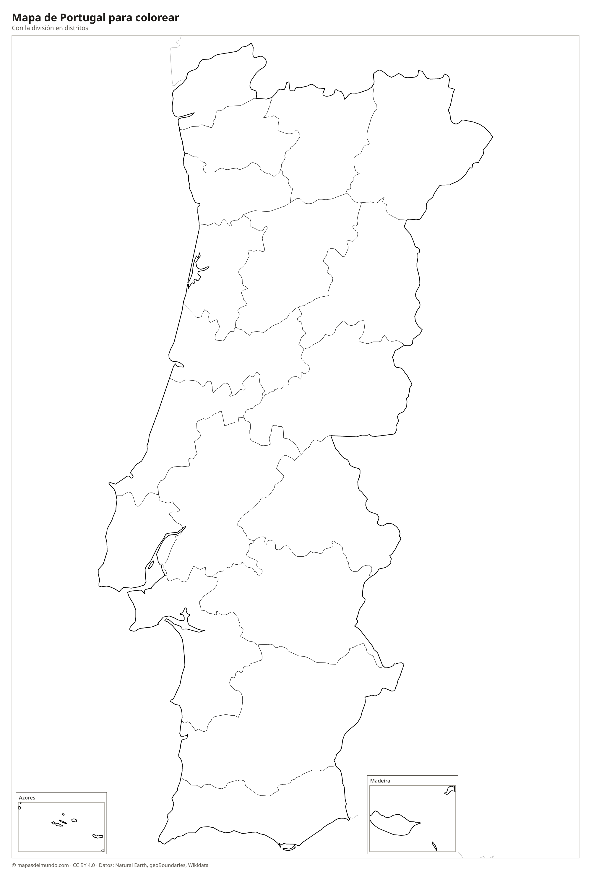 Mapa de Portugal para colorear