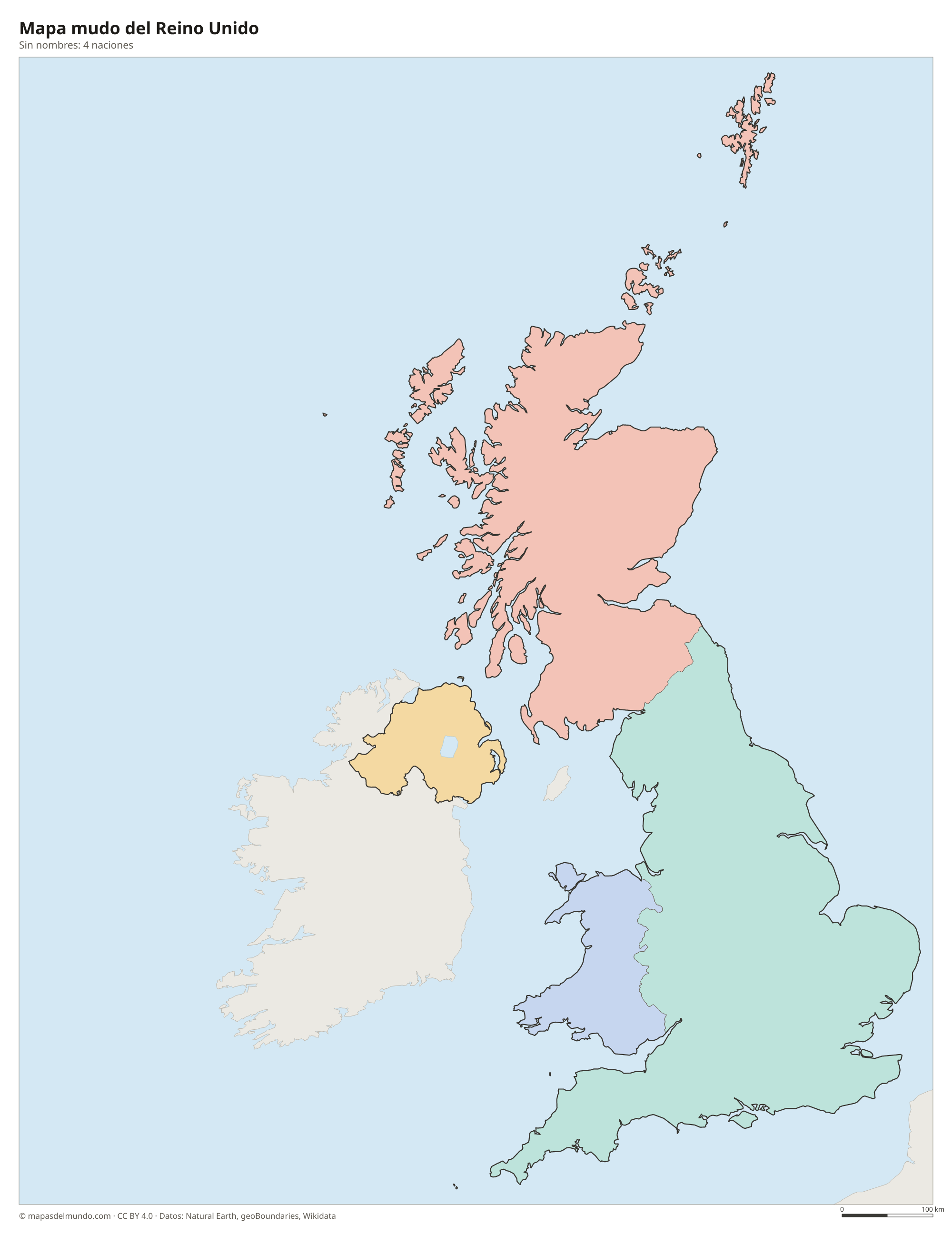 Mapa mudo del Reino Unido sin nombres