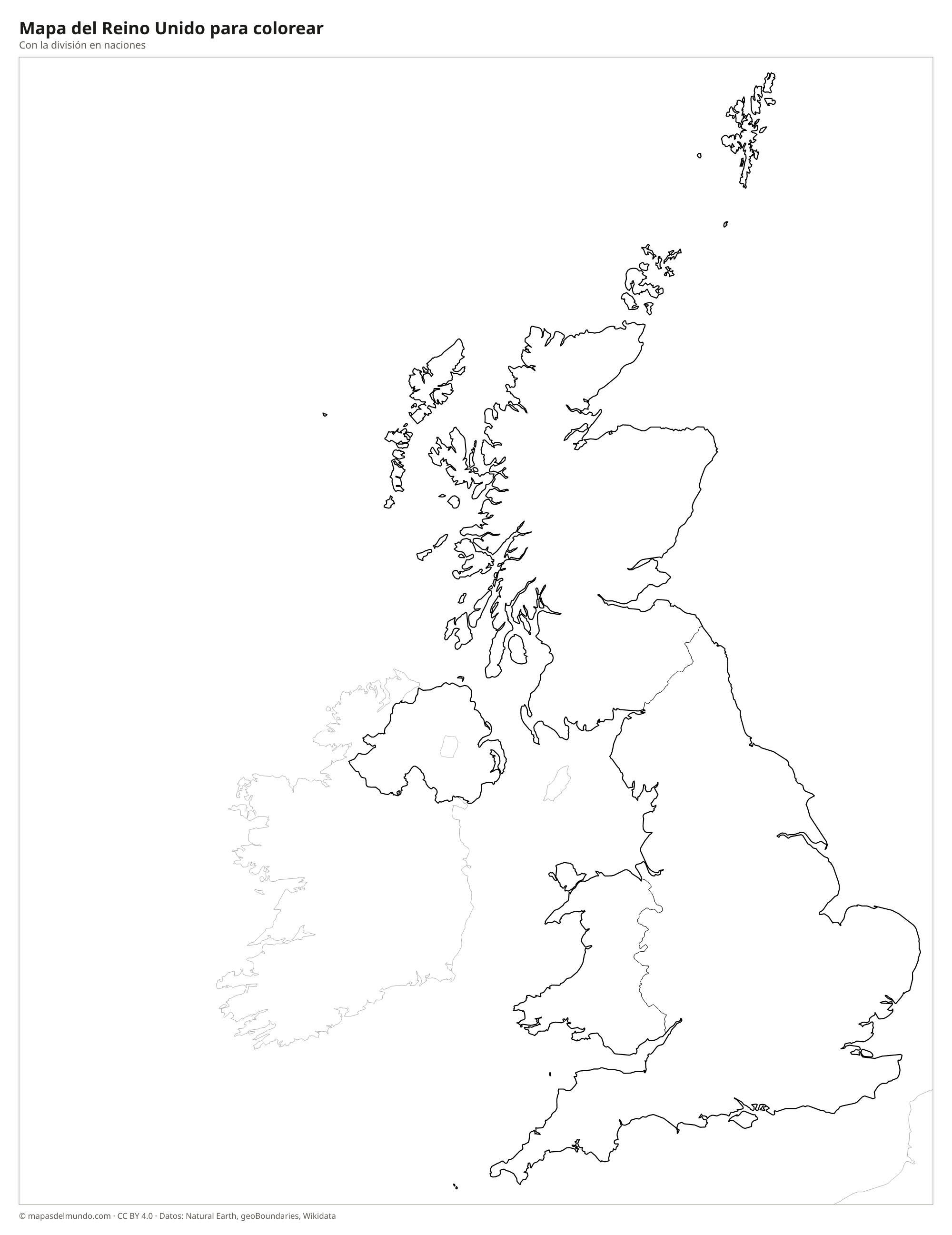 Mapa del Reino Unido para colorear