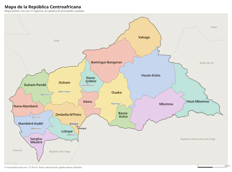 Mapa de la República Centroafricana