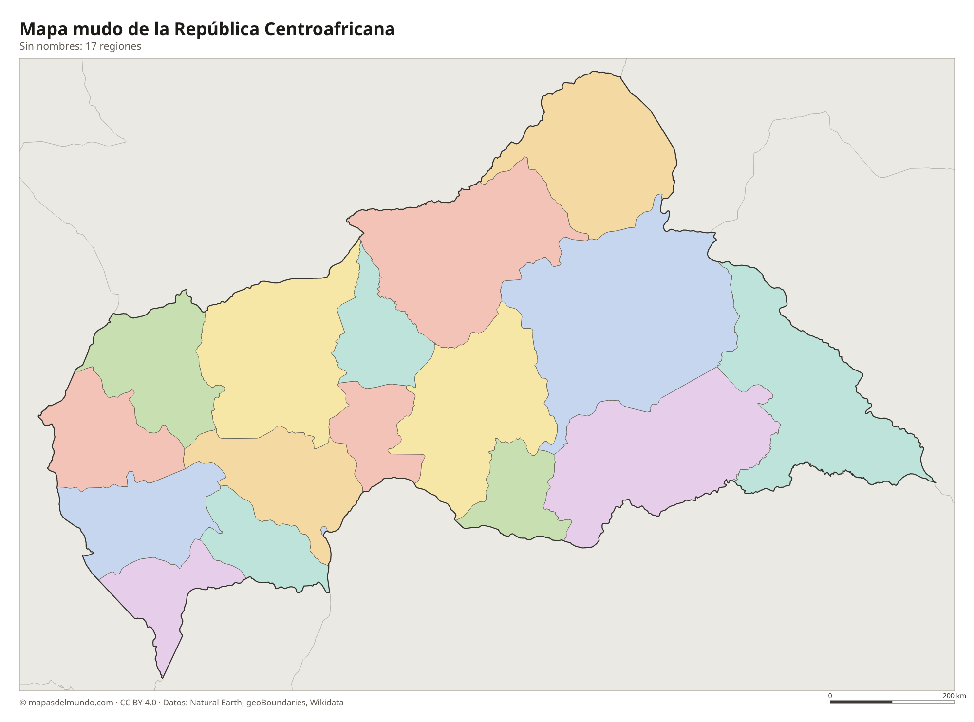 Mapa mudo de la República Centroafricana sin nombres