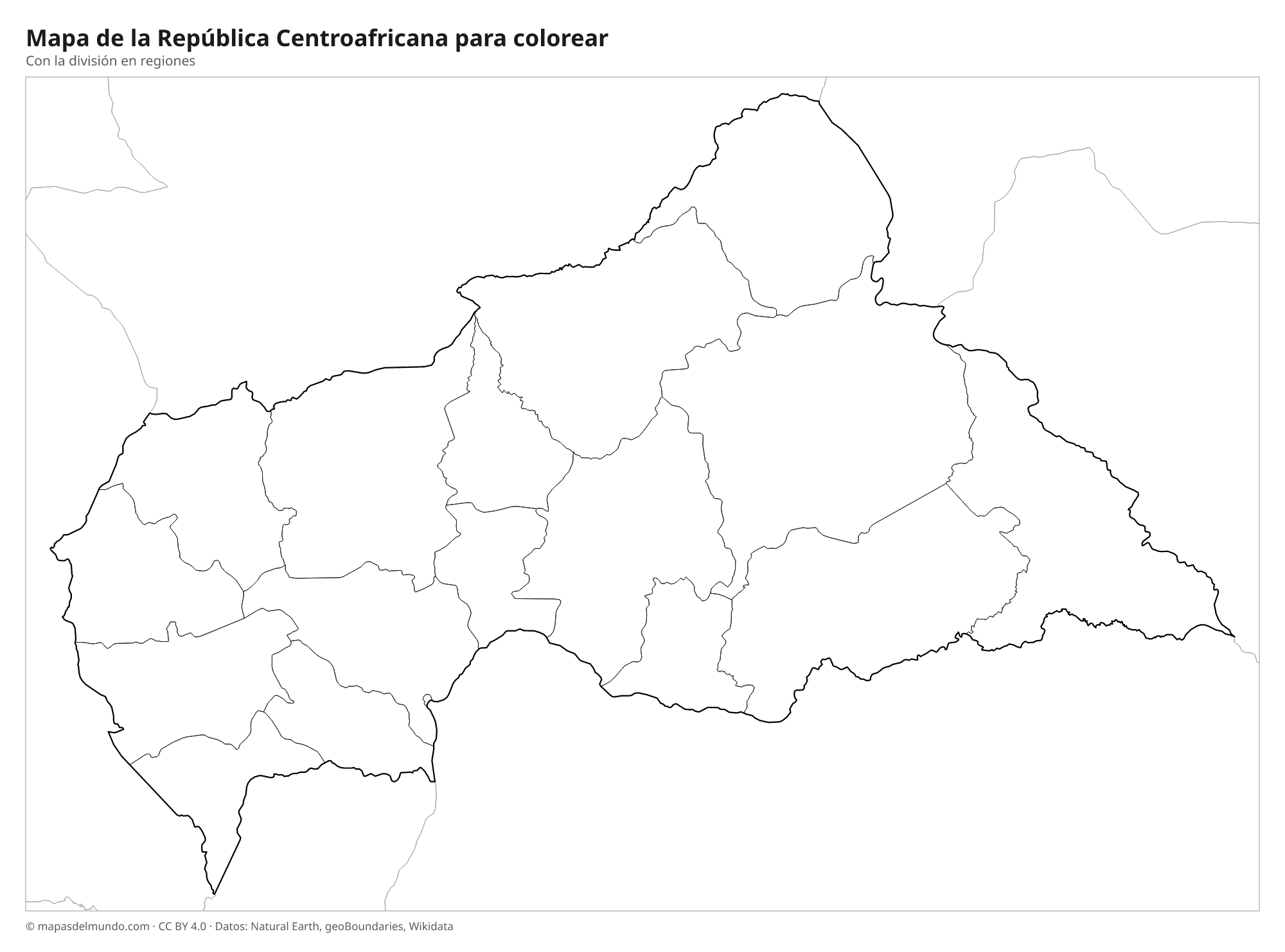Mapa de la República Centroafricana para colorear
