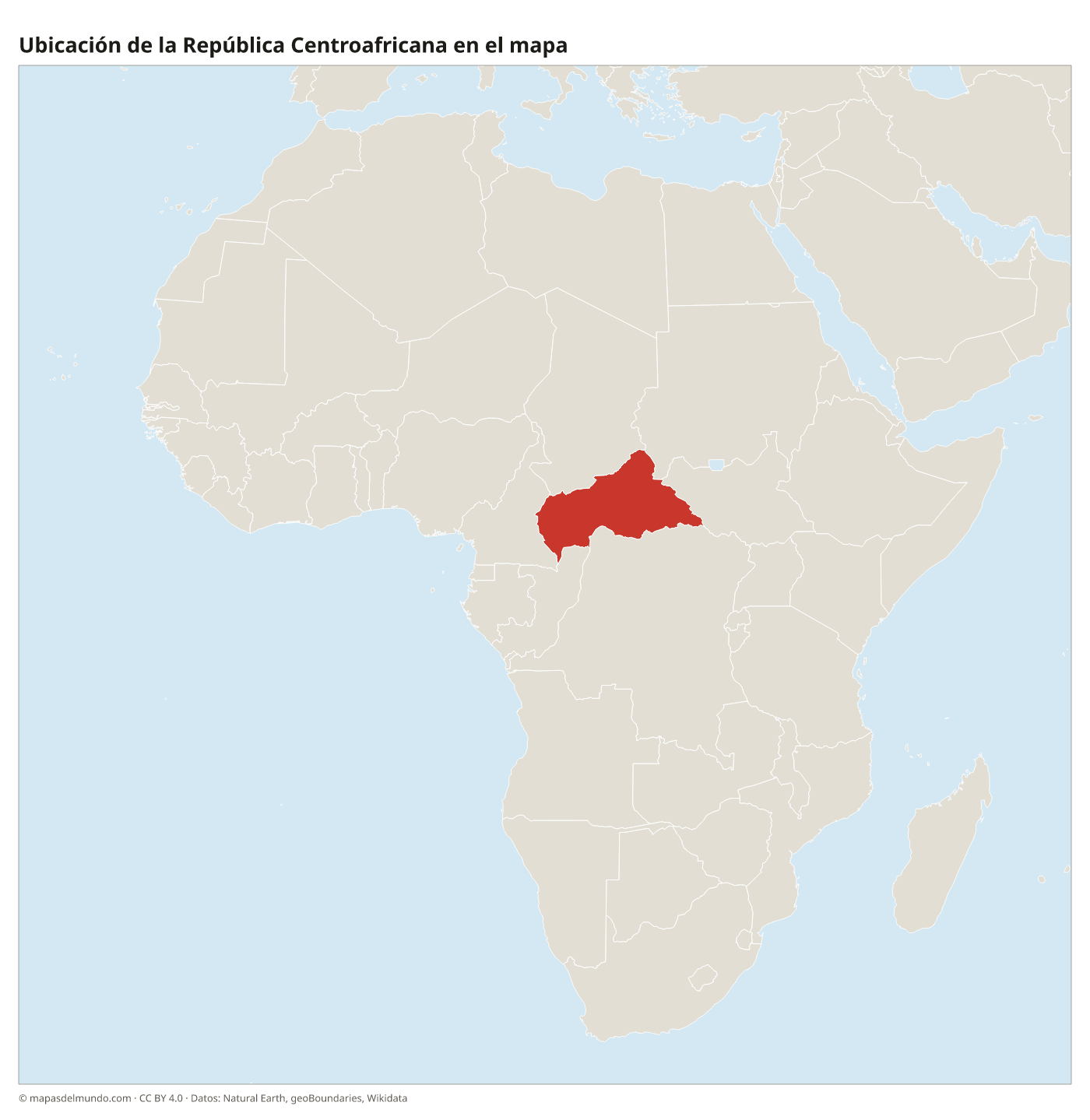 Ubicación de la República Centroafricana en el mapa