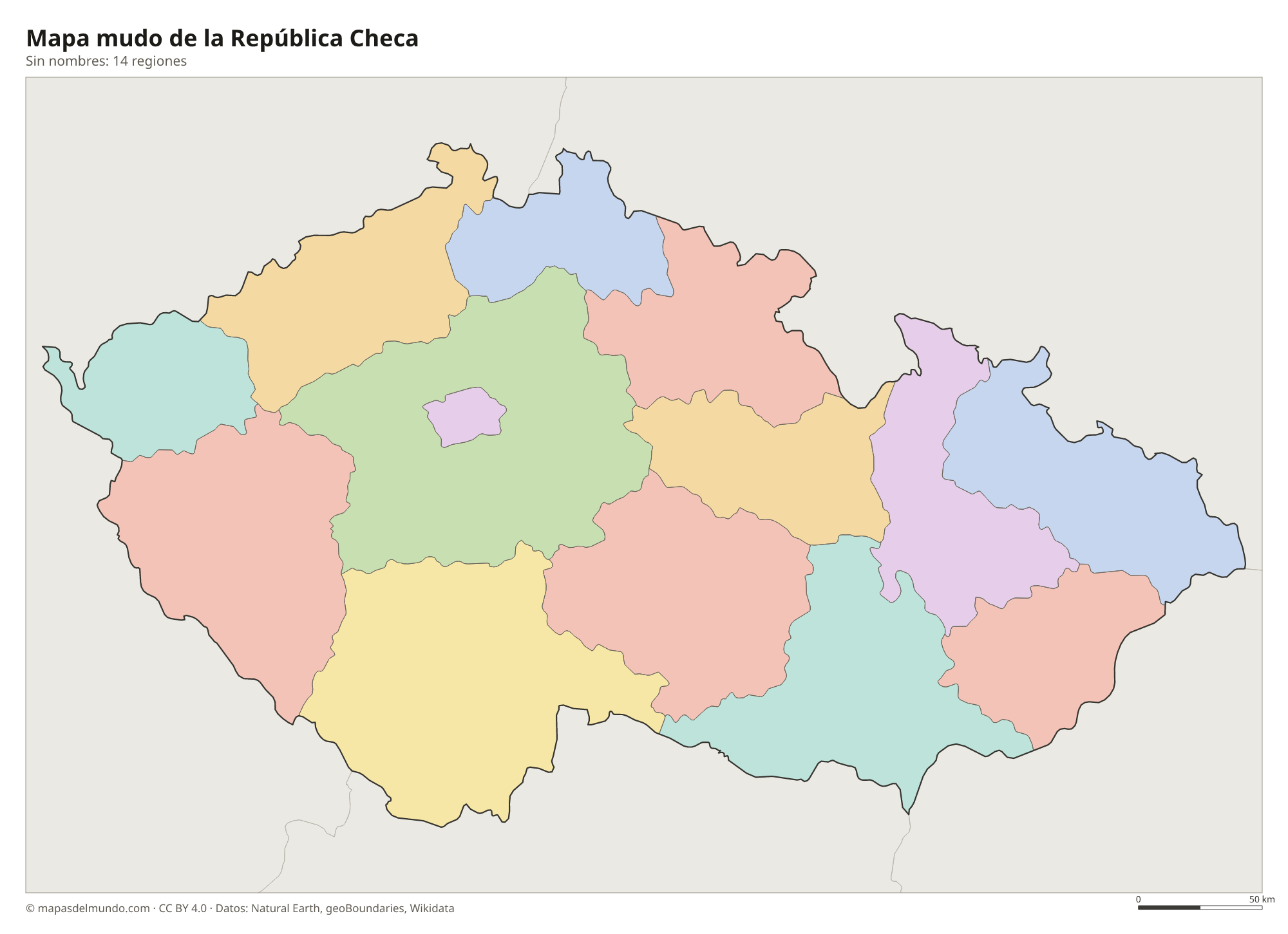 Mapa mudo de la República Checa sin nombres