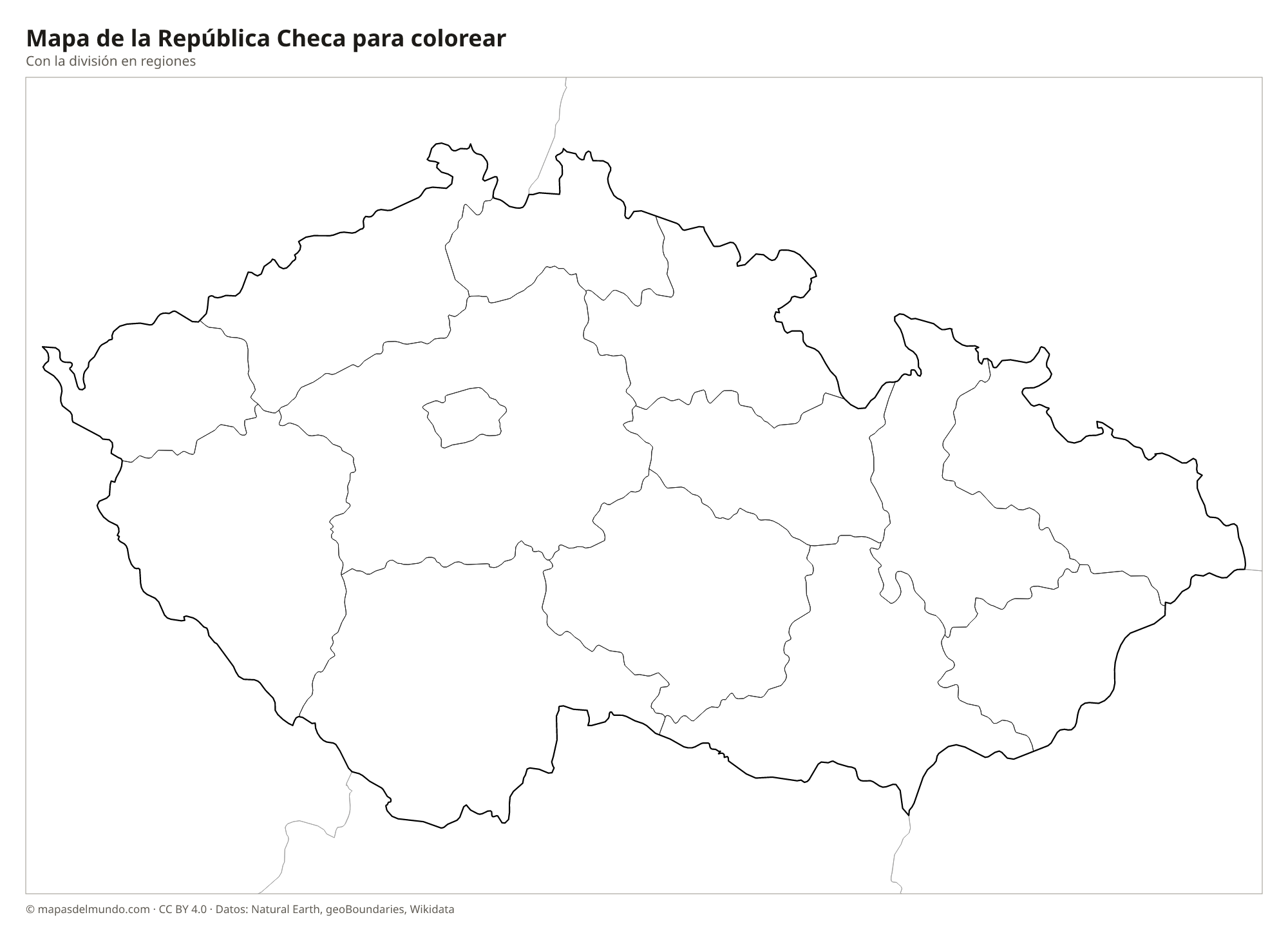 Mapa de la República Checa para colorear