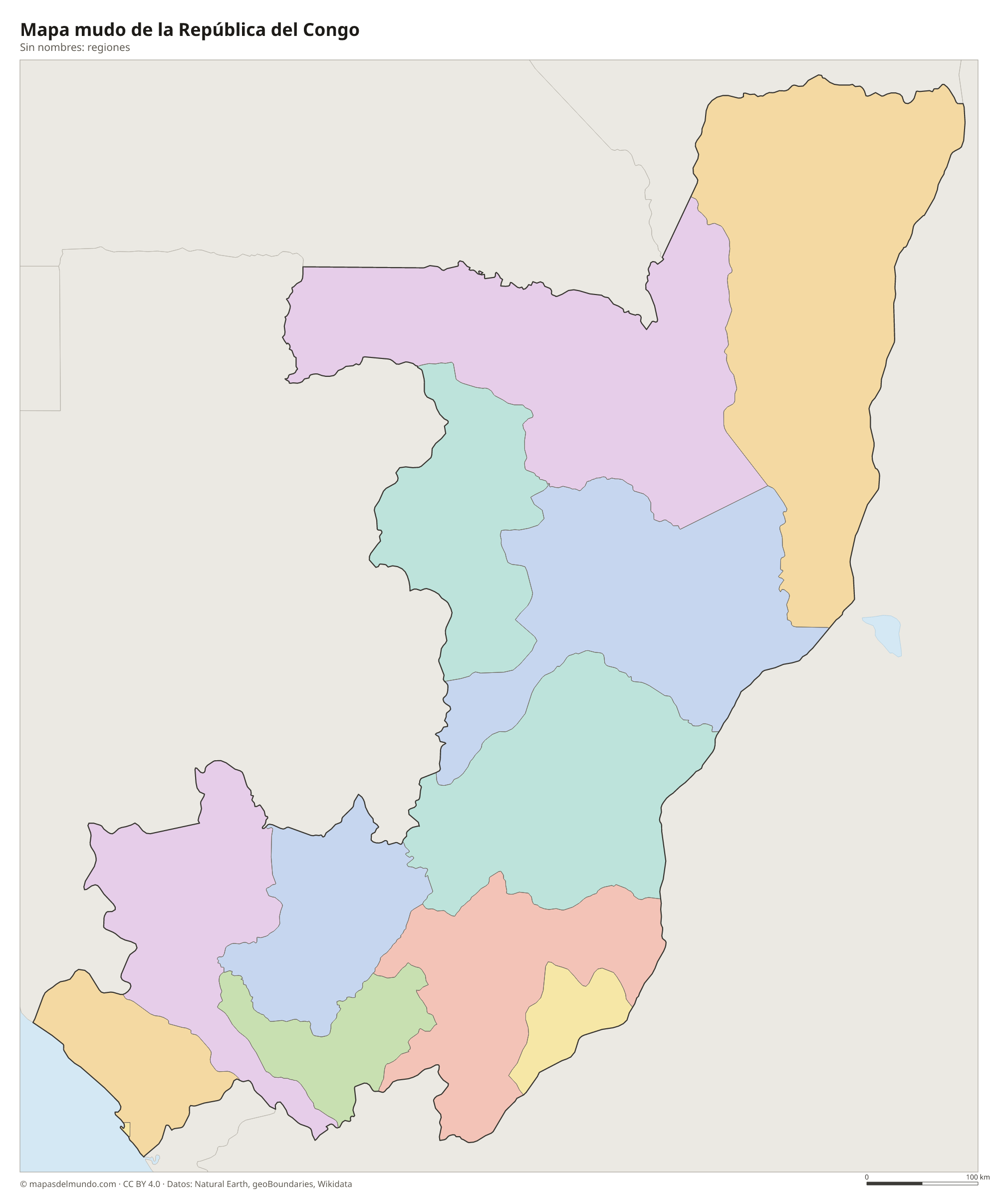 Mapa mudo de la República del Congo sin nombres