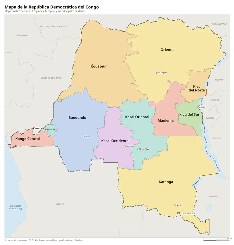 Mapa de la República Democrática del Congo