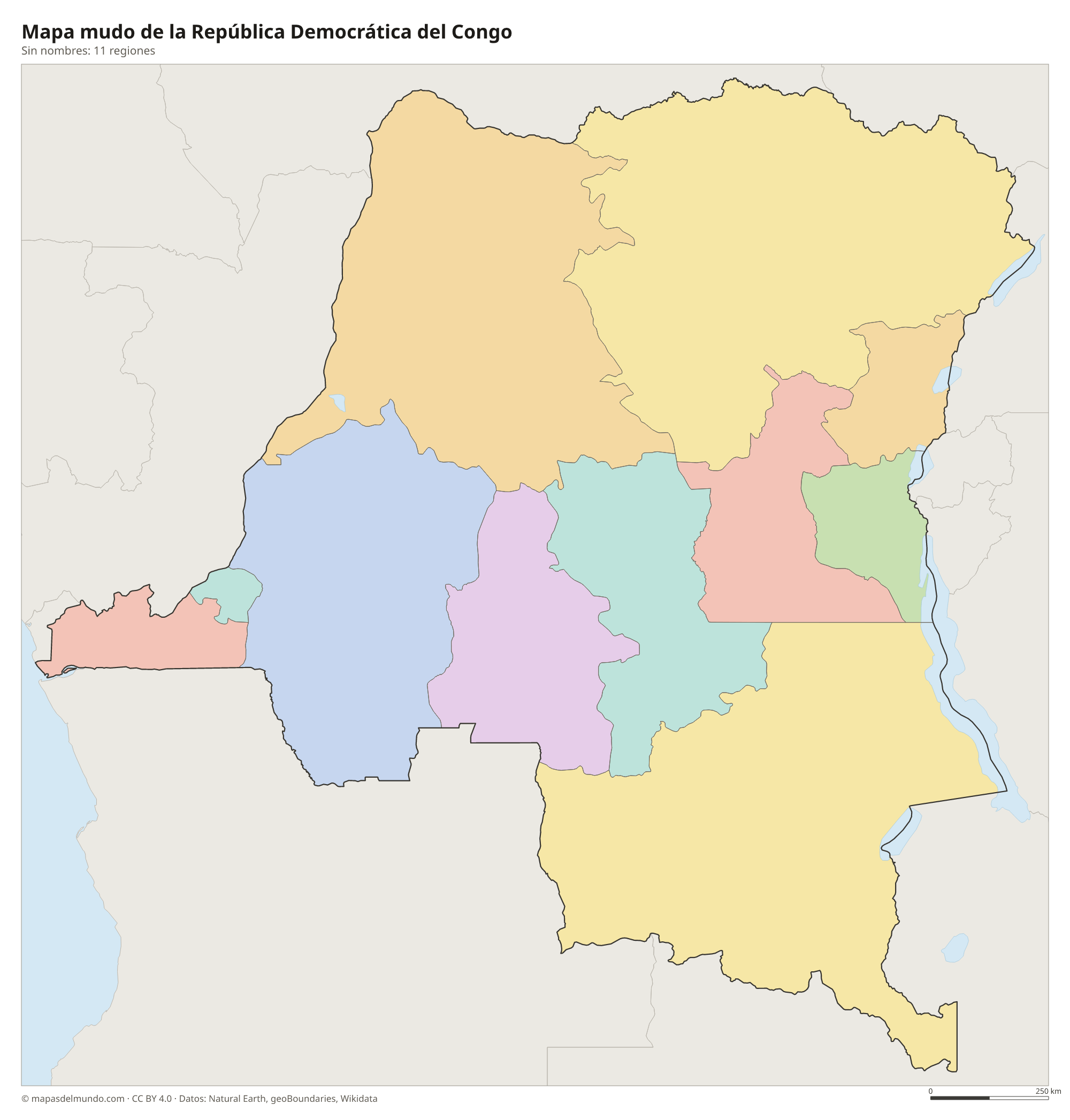 Mapa mudo de la República Democrática del Congo sin nombres