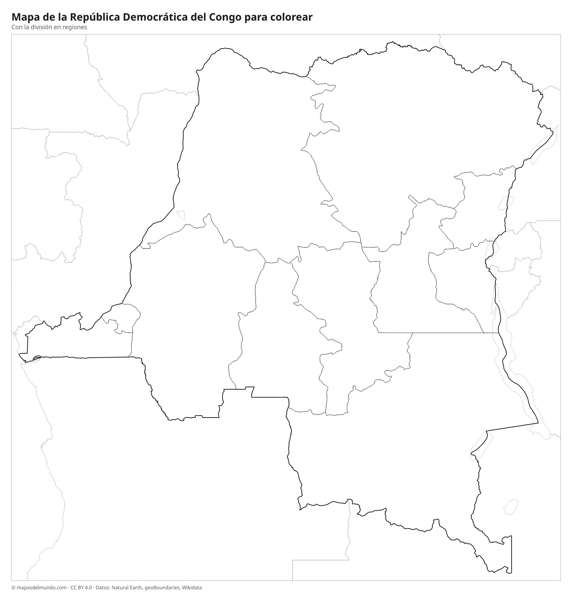 Mapa de la República Democrática del Congo para colorear