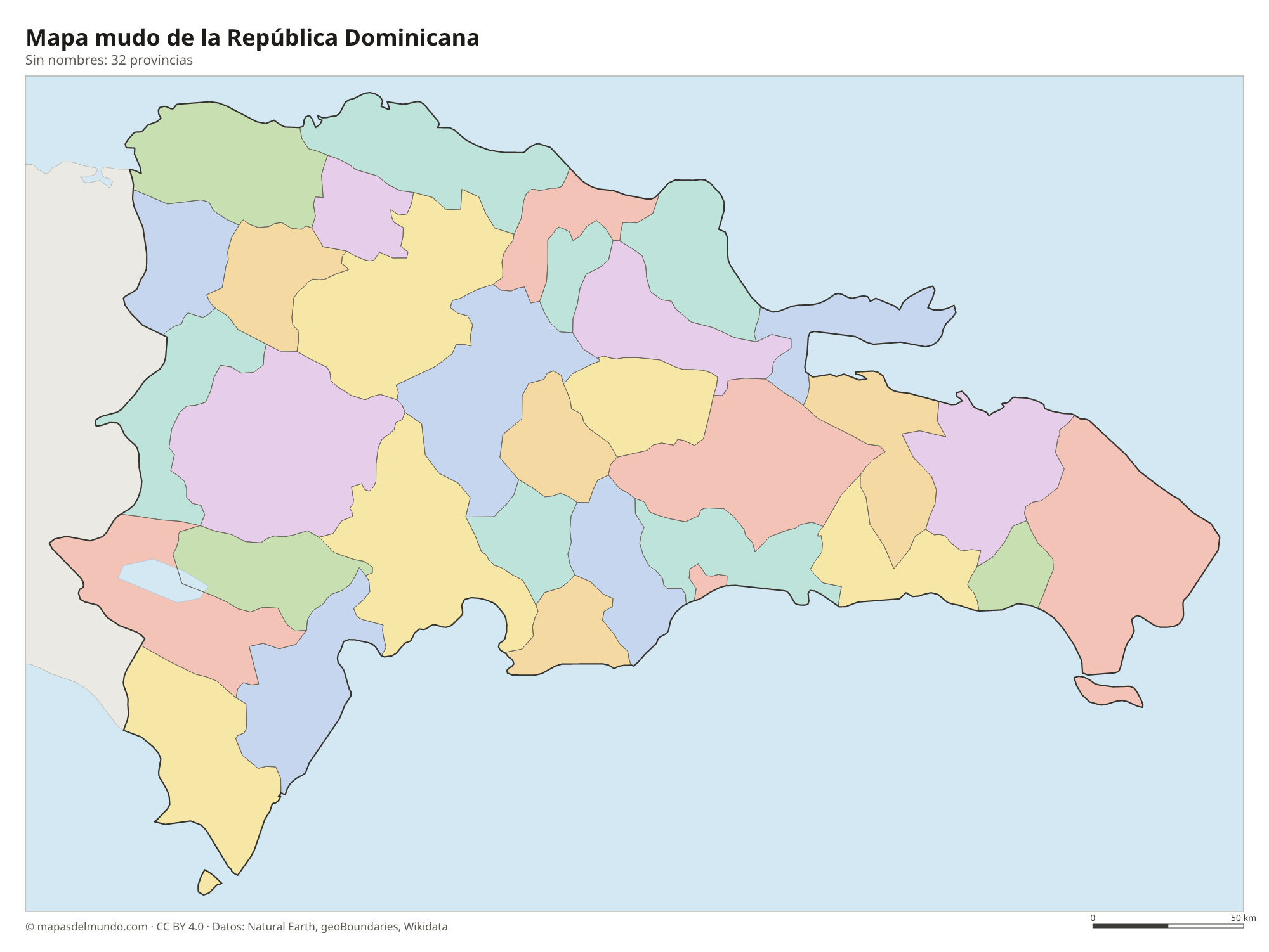 Mapa mudo de la República Dominicana sin nombres