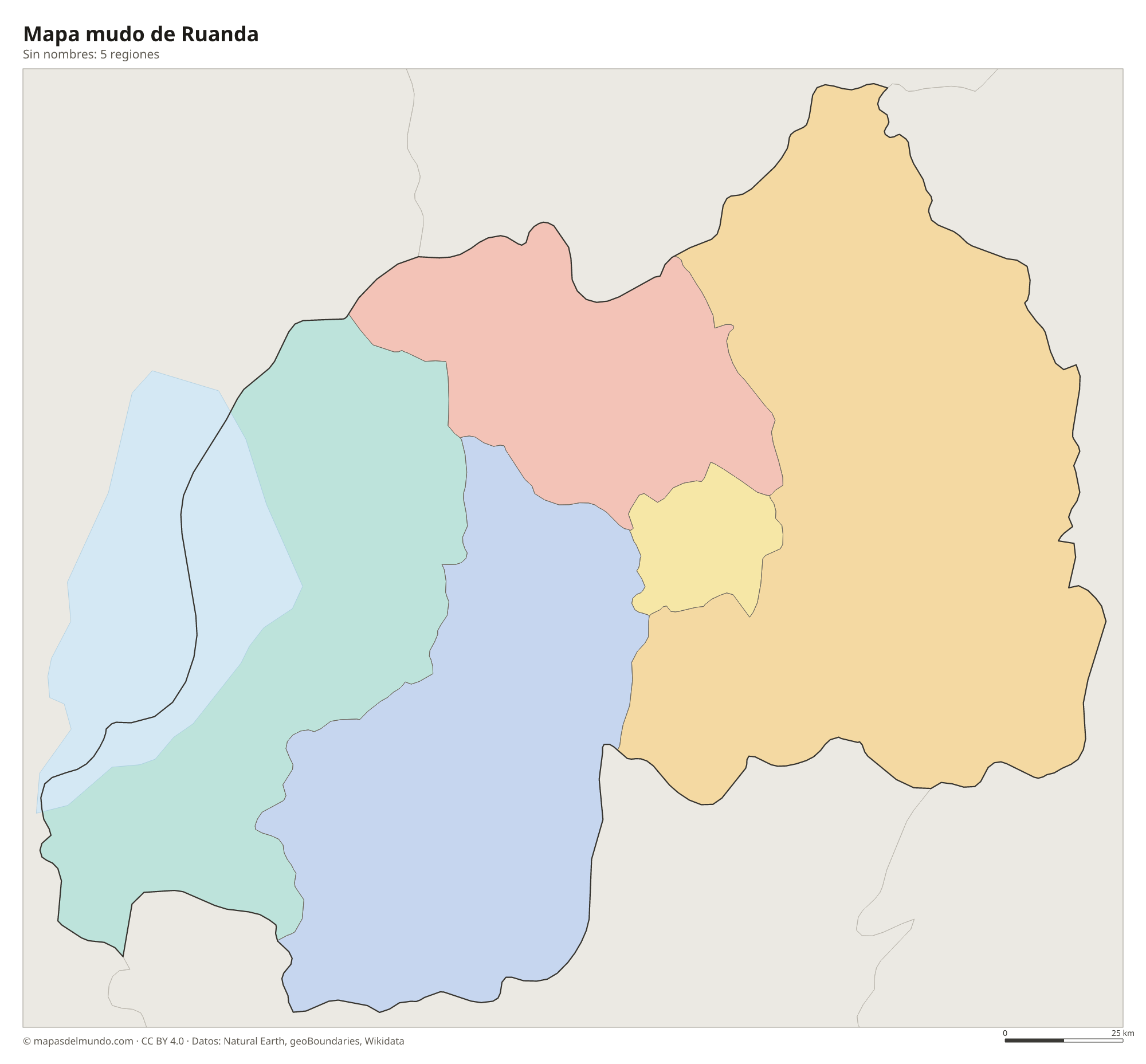 Mapa mudo de Ruanda sin nombres