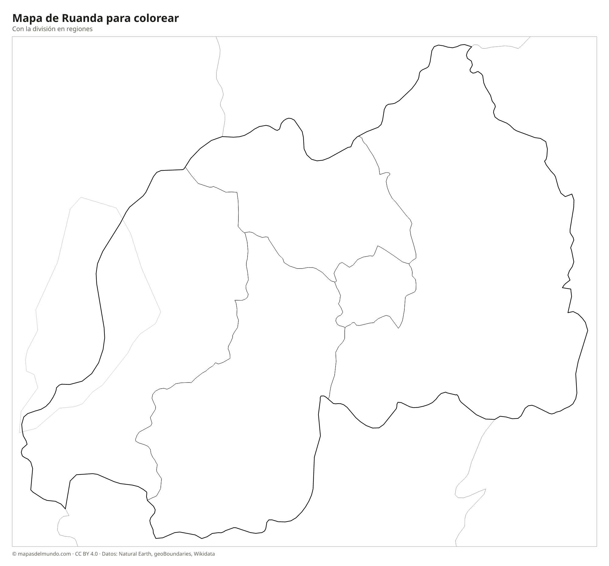 Mapa de Ruanda para colorear