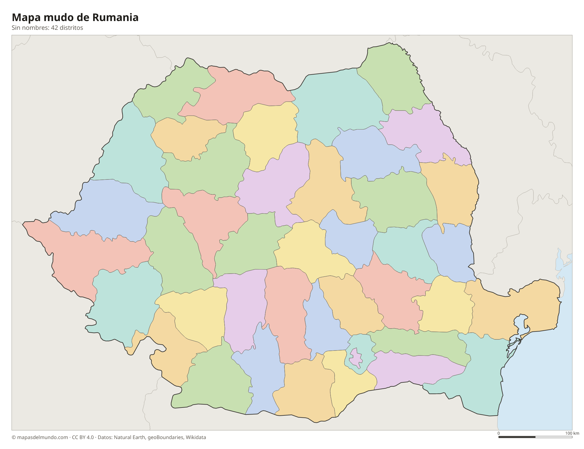 Mapa mudo de Rumania sin nombres