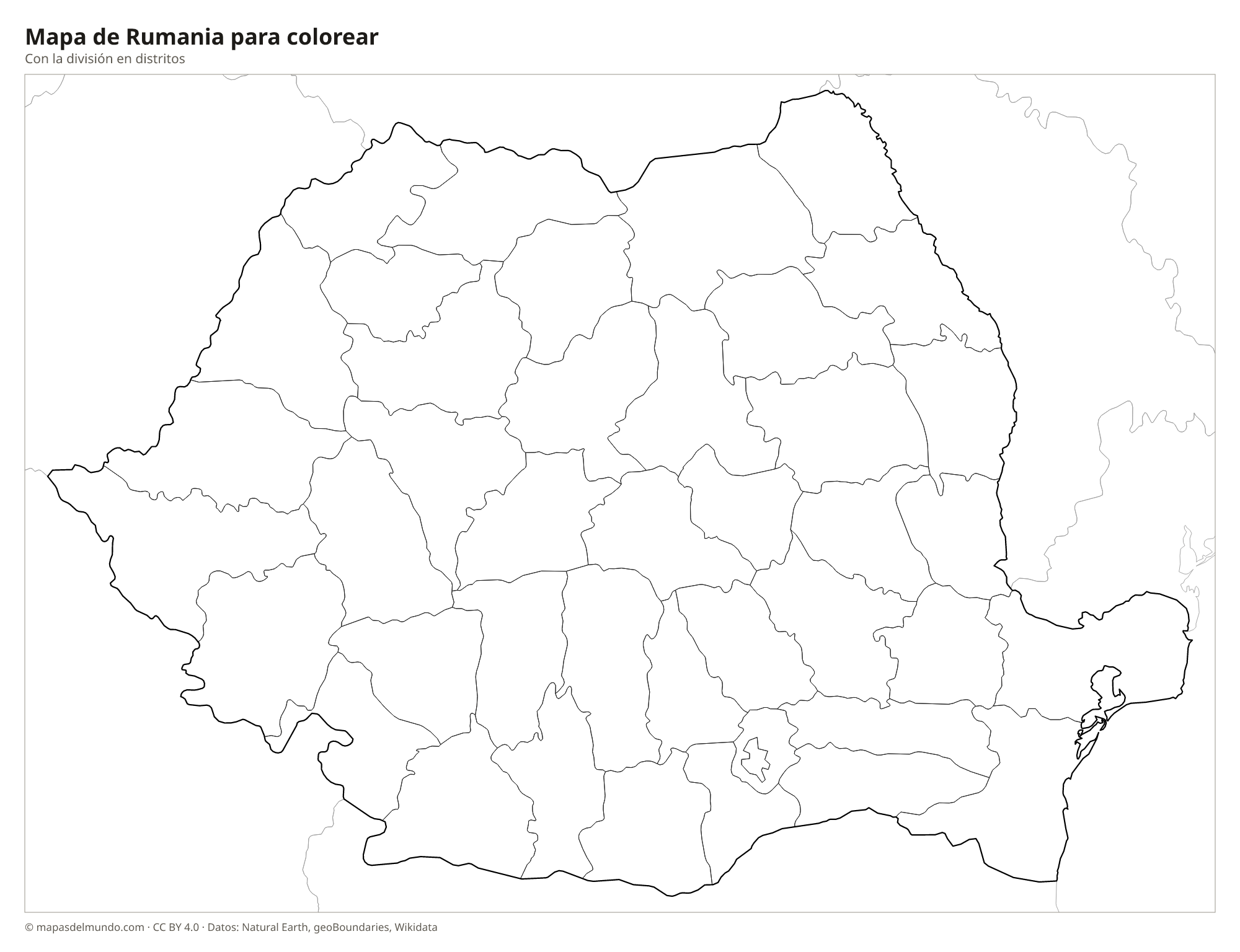 Mapa de Rumania para colorear