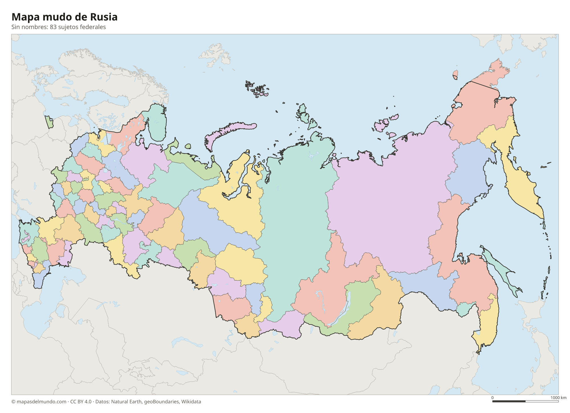 Mapa mudo de Rusia sin nombres