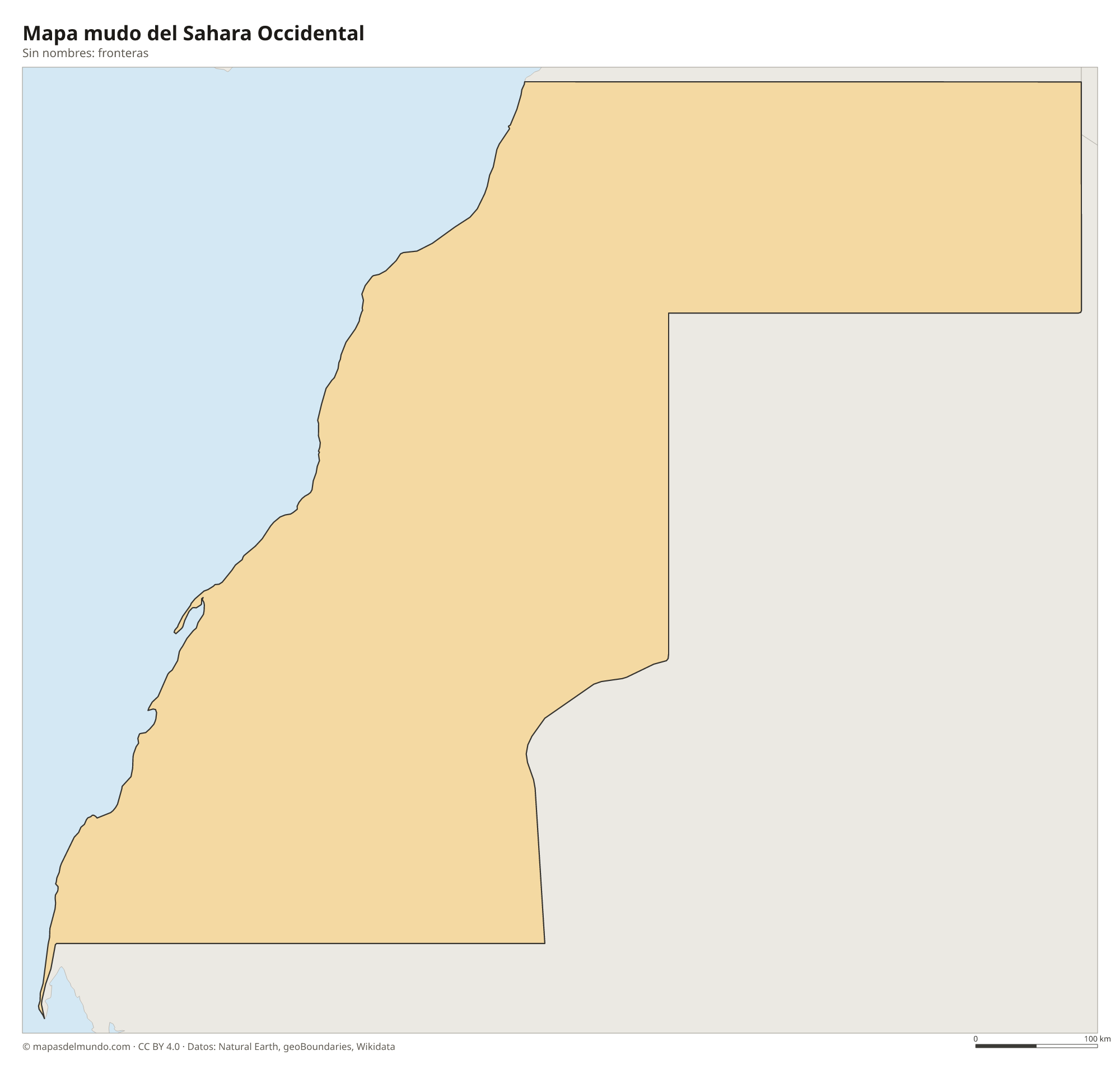 Mapa mudo del Sahara Occidental sin nombres