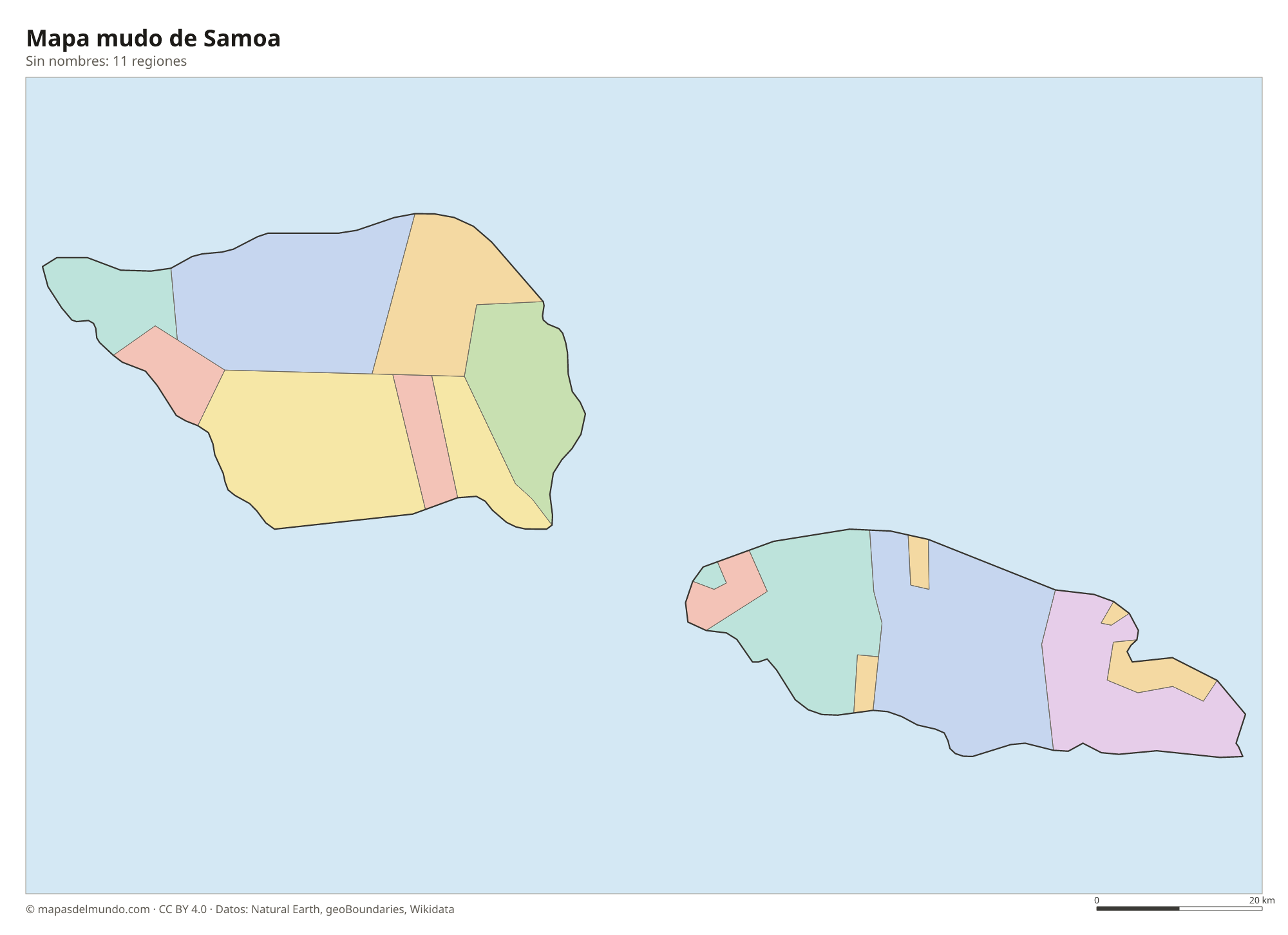 Mapa mudo de Samoa sin nombres