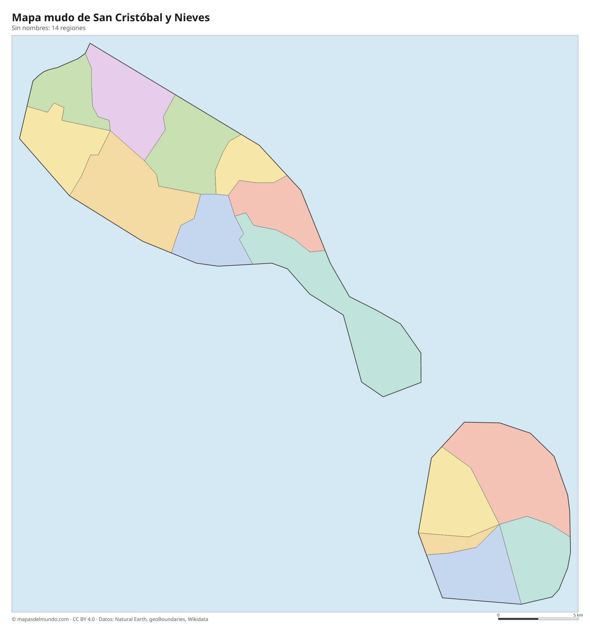Mapa mudo de San Cristóbal y Nieves sin nombres