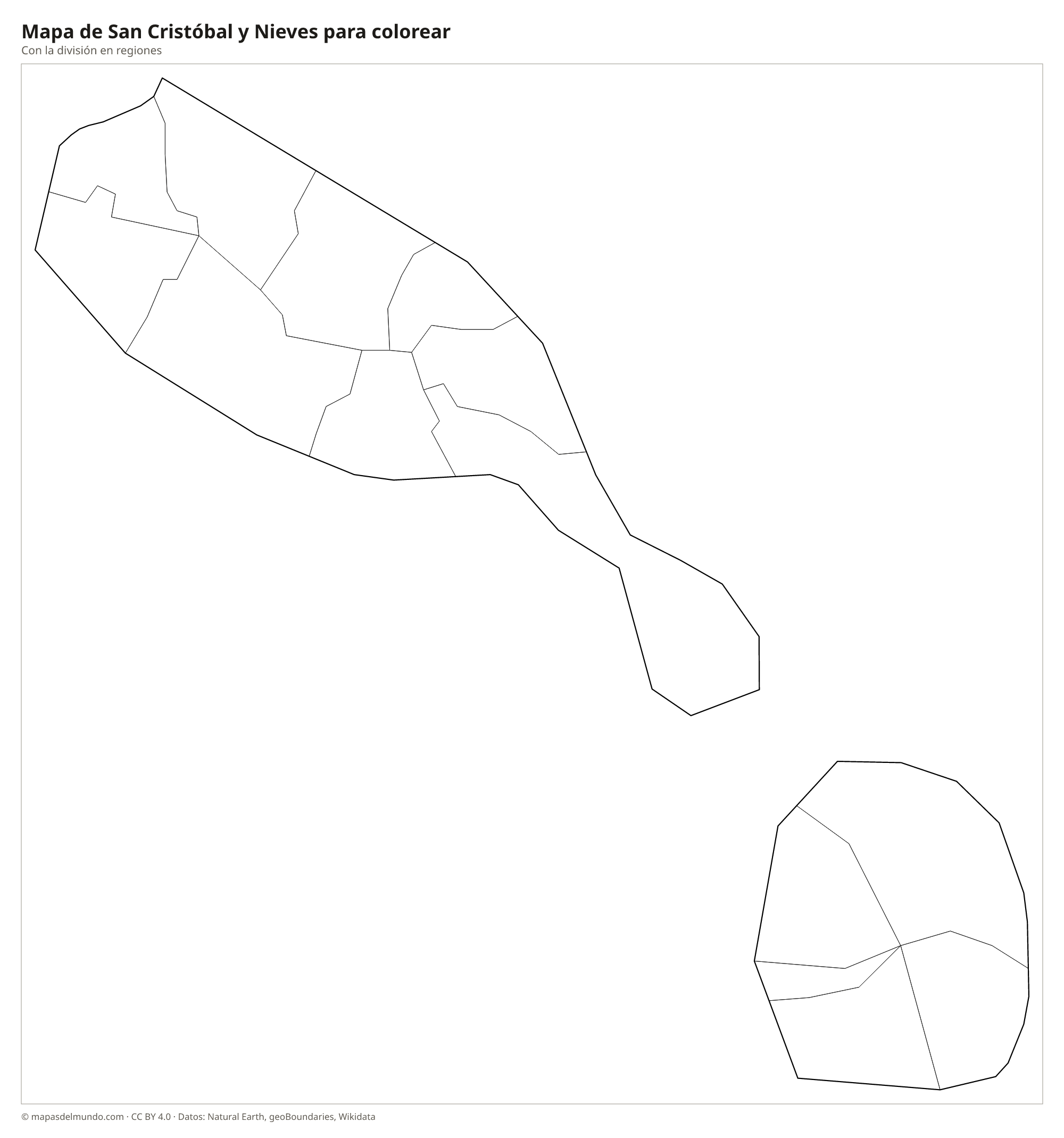 Mapa de San Cristóbal y Nieves para colorear