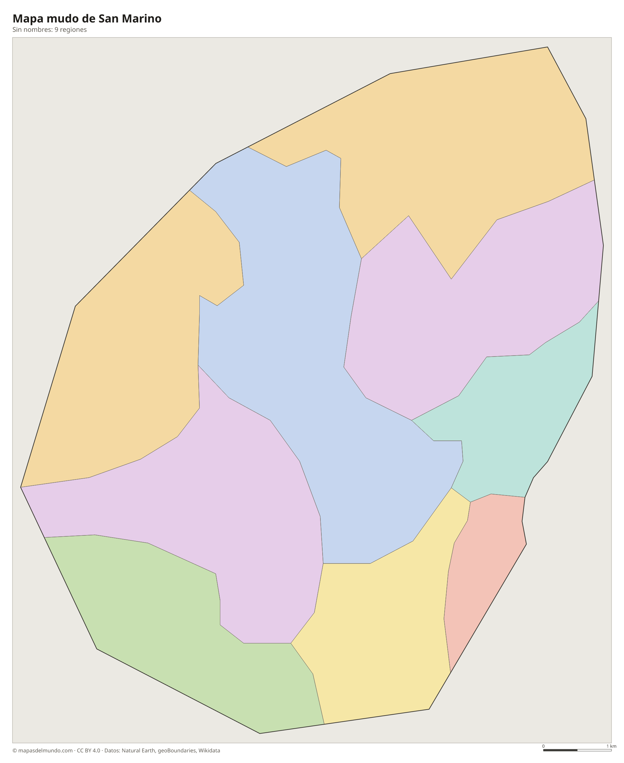 Mapa mudo de San Marino sin nombres