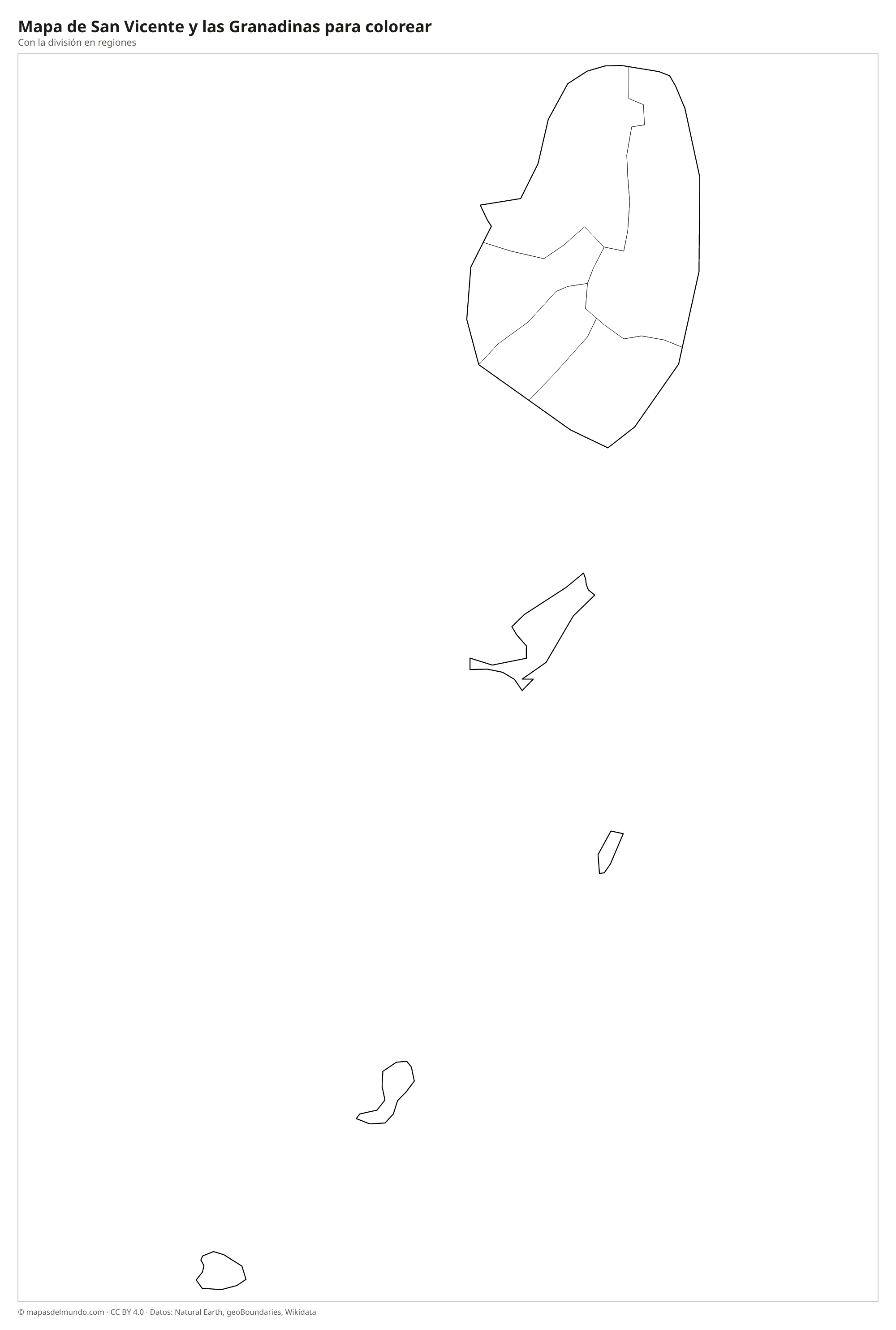 Mapa de San Vicente y las Granadinas para colorear