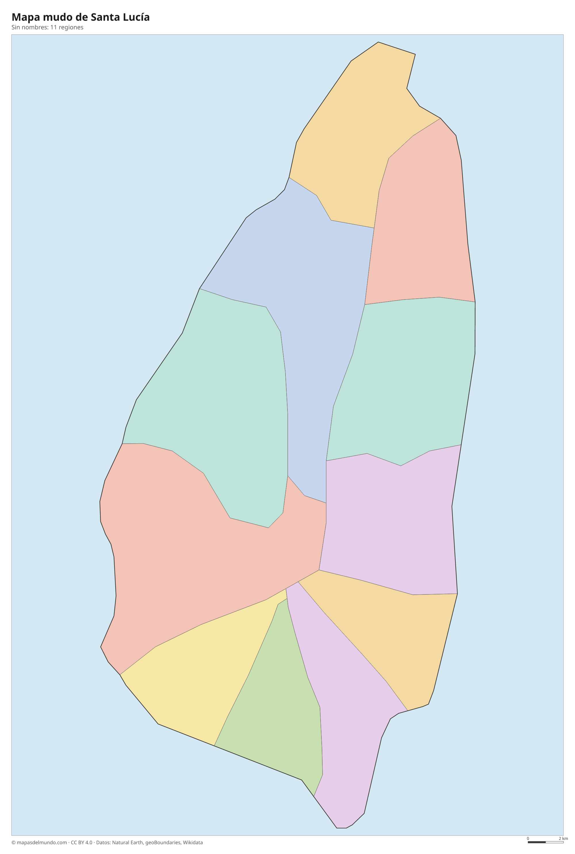 Mapa mudo de Santa Lucía sin nombres
