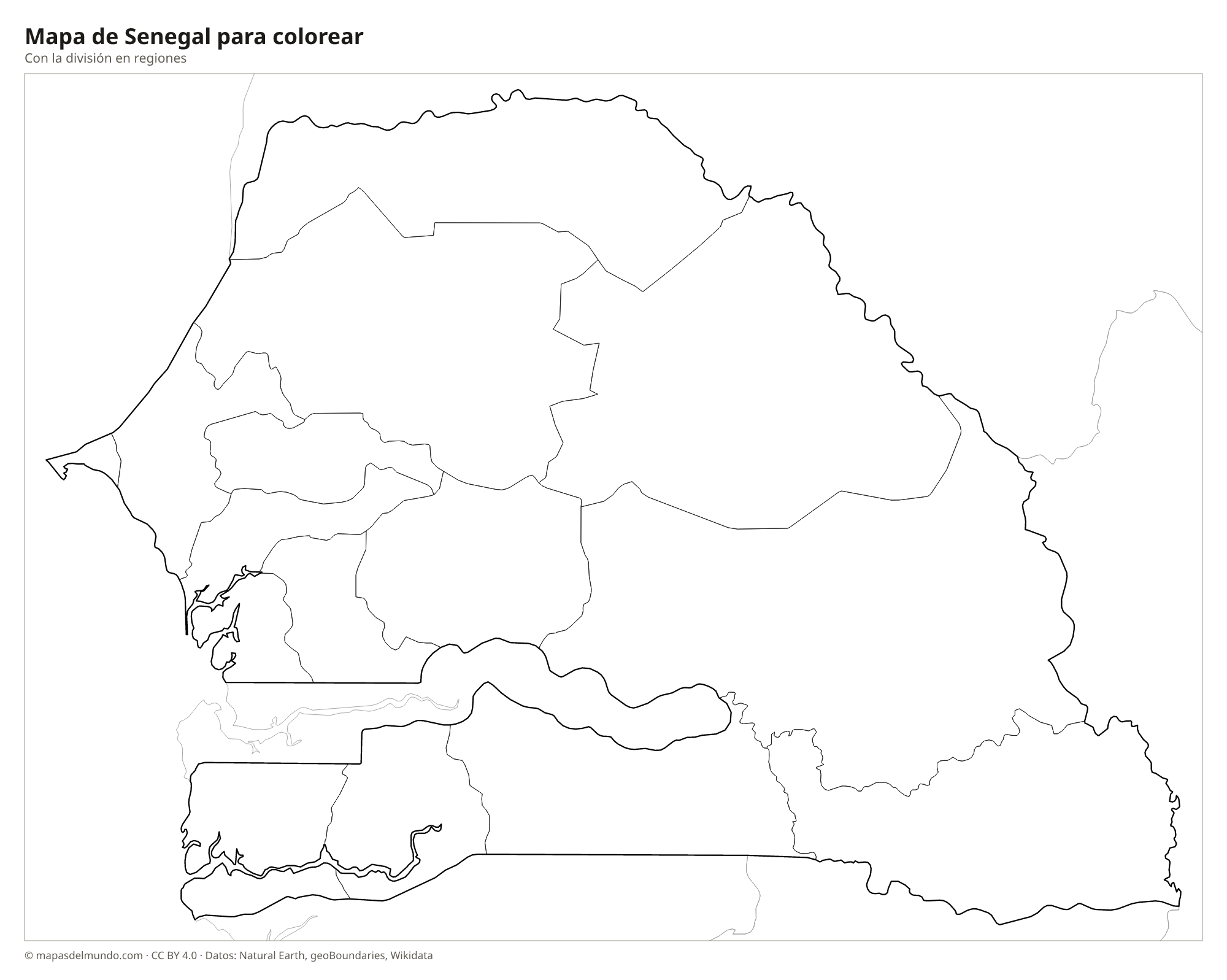 Mapa de Senegal para colorear