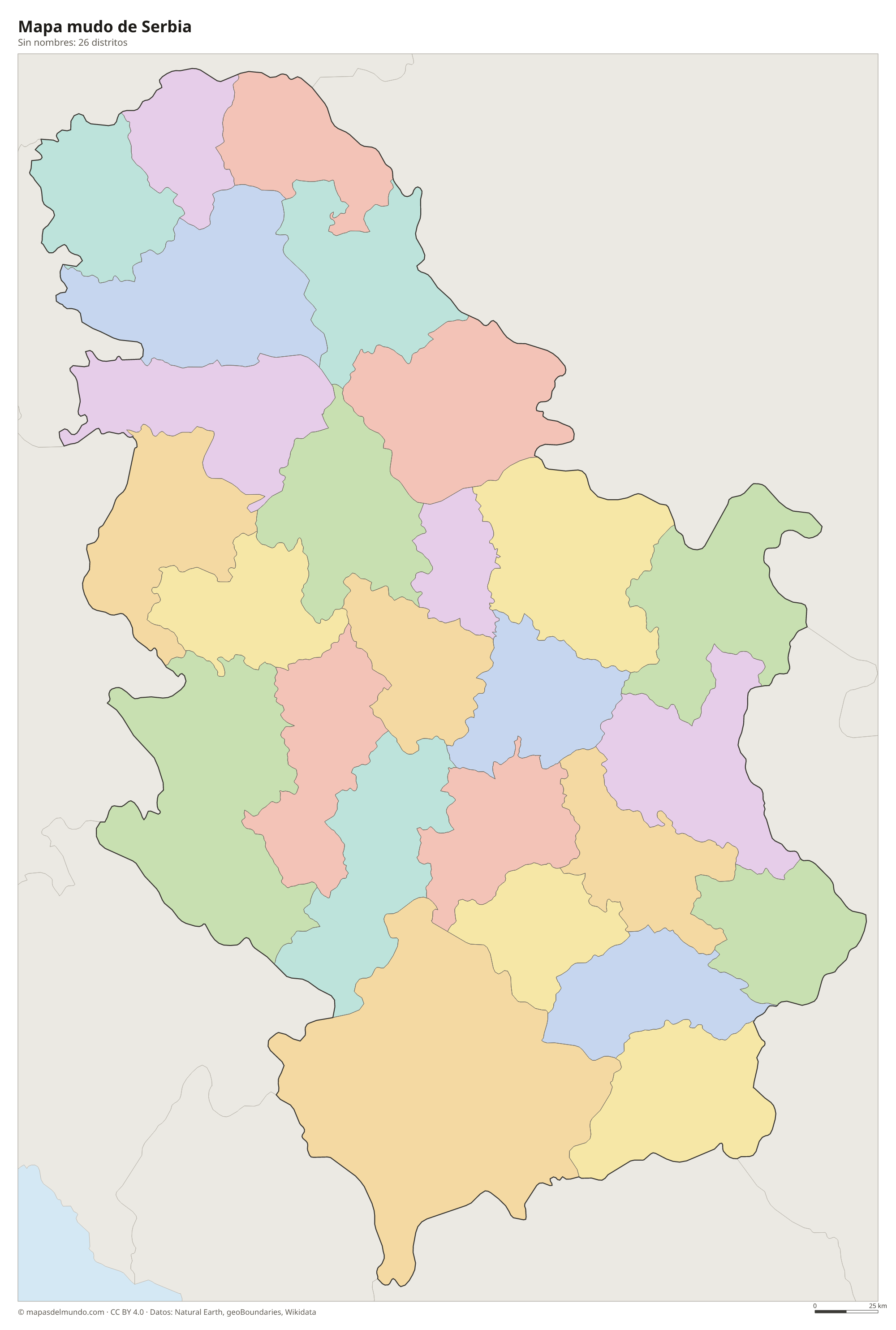 Mapa mudo de Serbia sin nombres